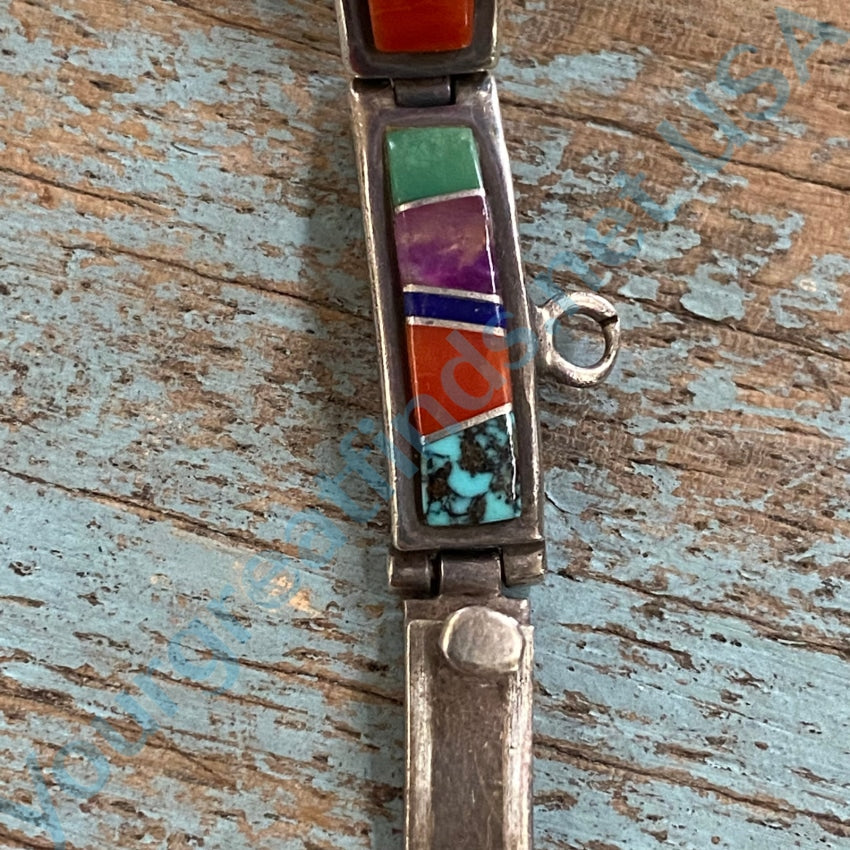 Vintage Navajo Sterling Silver Watch Band with Channel Inlay by Earl Plummer - Handcrafted Jewelry for Men & Women, Perfect for Western & Boho Fashion