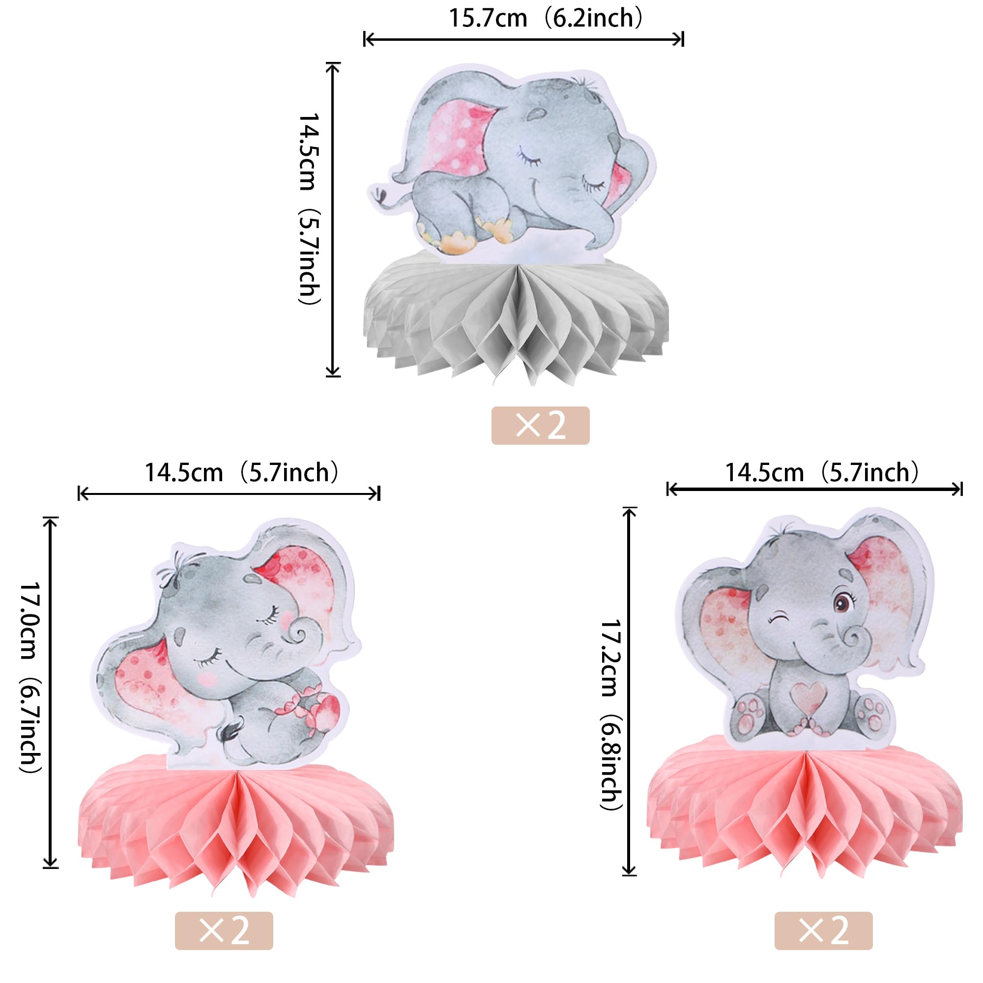 6 PCS Pink Elephant Honeycomb Table Centerpieces for Baby Shower, Gender Reveal & Birthday Party Decorations - Elephant Theme Party Supplies (Perfect for It's a Girl Celebration, Nursery Decor & Table Toppers)