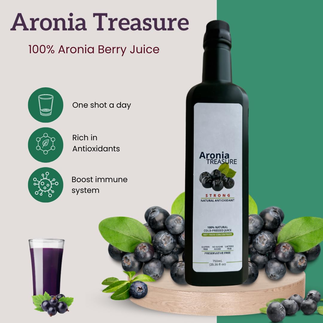 100% Pure Aronia Berry Juice - Antioxidant Rich, Gluten-Free, Vegan, Non-Concentrate | Premium Quality Aronia Berries | Perfect for Smoothies, Detox Drinks & Immune Support