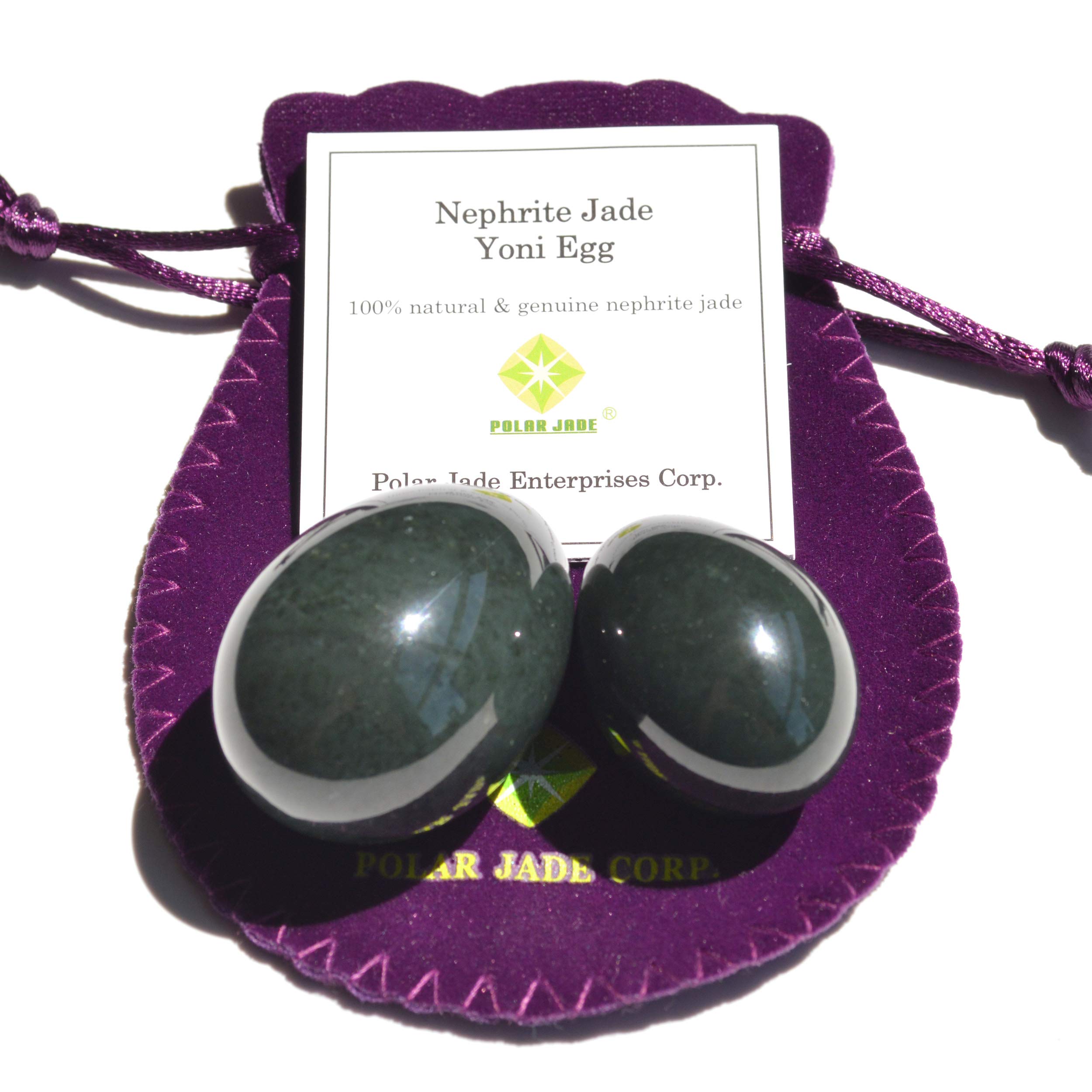 Nephrite Jade Eggs 2-Piece Set - Drilled for Intermediate & Advanced Users - Medium & Small Sizes - Great Value for Yoni Egg Exercises, Meditation & Feminine Wellness