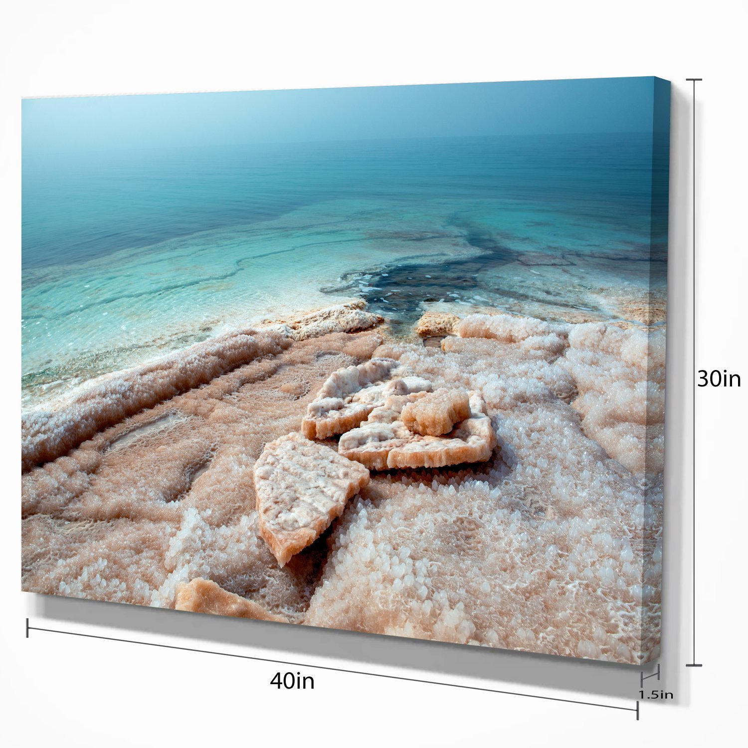 Extra Large Dead Sea Beach Canvas Art with Crystallized Salt - Stunning Seascape Wall Decor for Living Room, Bedroom & Office
