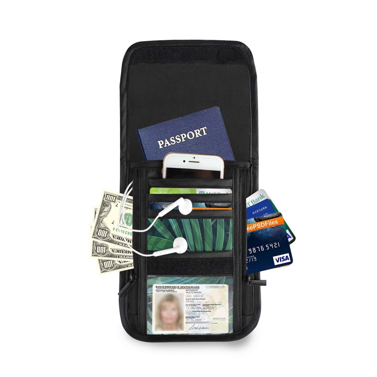 VIKKO RFID Blocking Travel Neck Wallet - Exotic Jungle Palm Leaves Design Small Crossbody Purse for Women | Phone Bag & Passport Holder | Perfect for Vacations, Concerts & Daily Commute