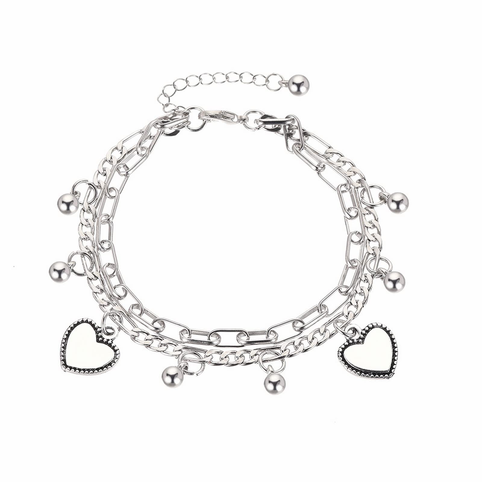 Kaloaede Retro Double Love Bracelet - Couple Matching Hip Hop Chain Bracelet for Men & Women - Adjustable One Size - Perfect for Valentine's Day Gifts, Anniversaries & Hip Hop Fashion Accessories