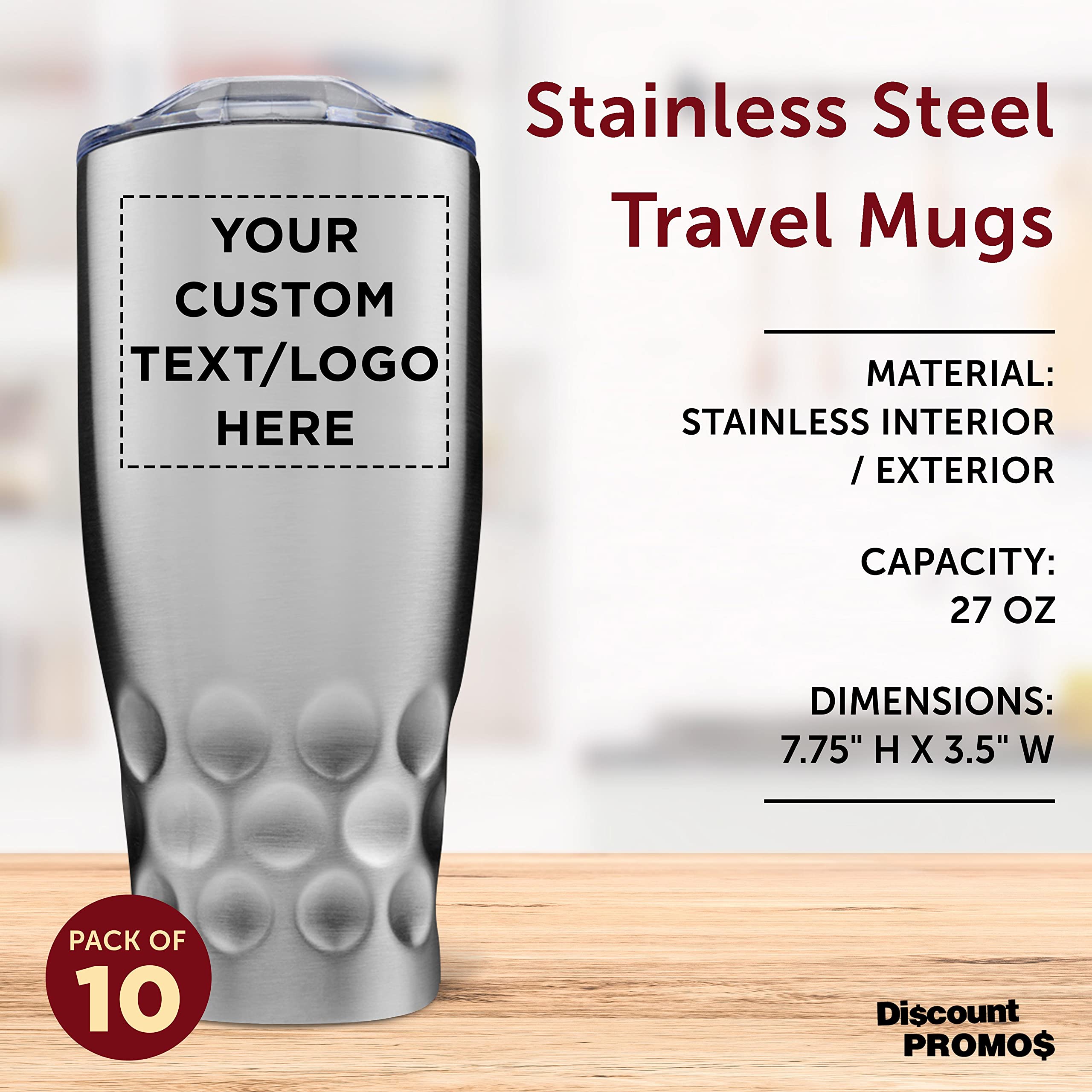 Custom Stainless Steel Tumblers 27 oz (Set of 10) - Double Wall Insulated Personalized Bulk Pack - Keeps Hot & Cold Beverages Perfect Temperature - Ideal for Coffee, Iced Tea, Smoothies, Office, Camping & Outdoor Activities - Silver