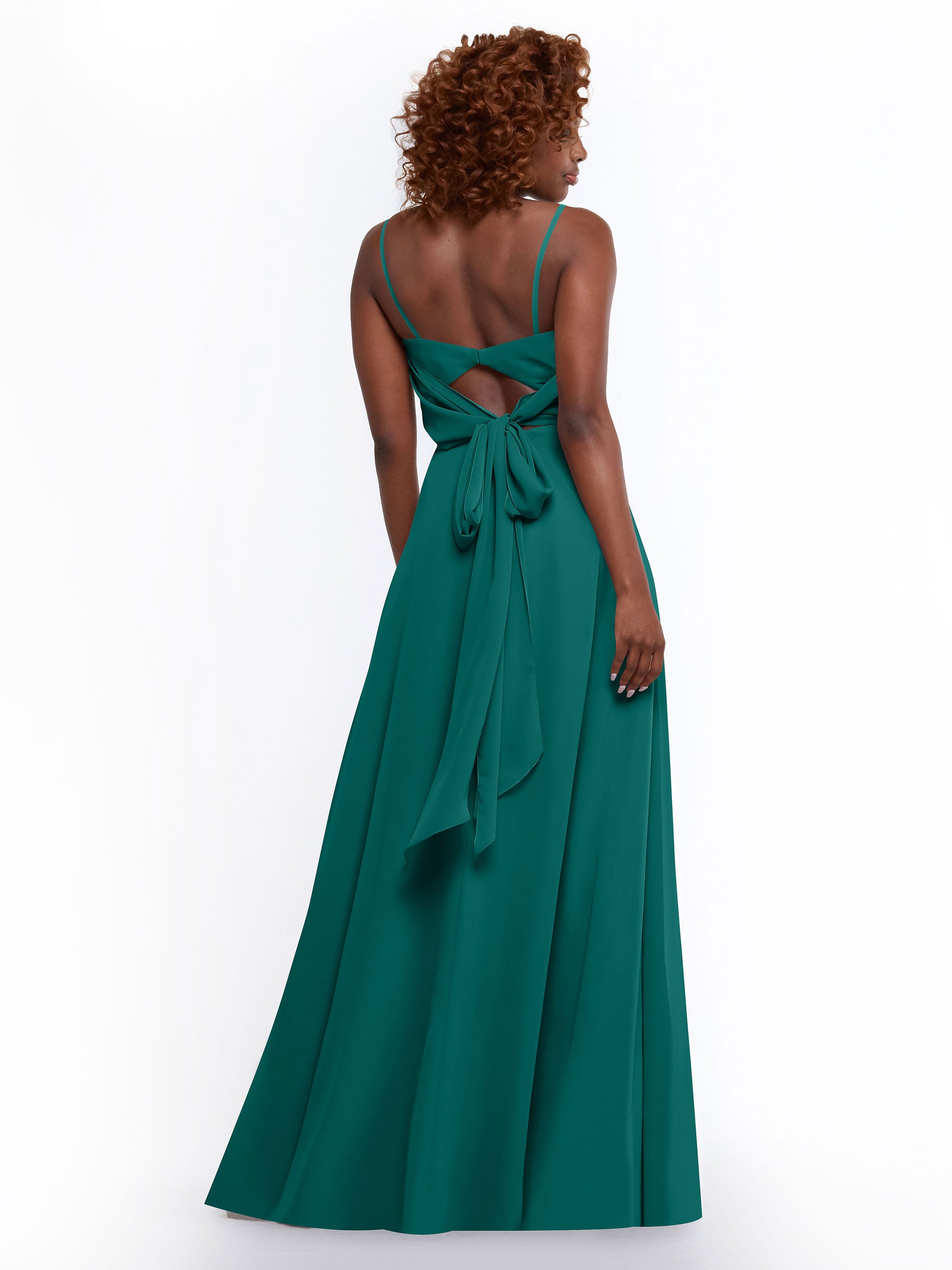 Elegant A-Line Bridesmaid Dress with Flowy Chiffon Skirt & Thigh High Slit - Perfect for Weddings, Formal Events & Special Occasions