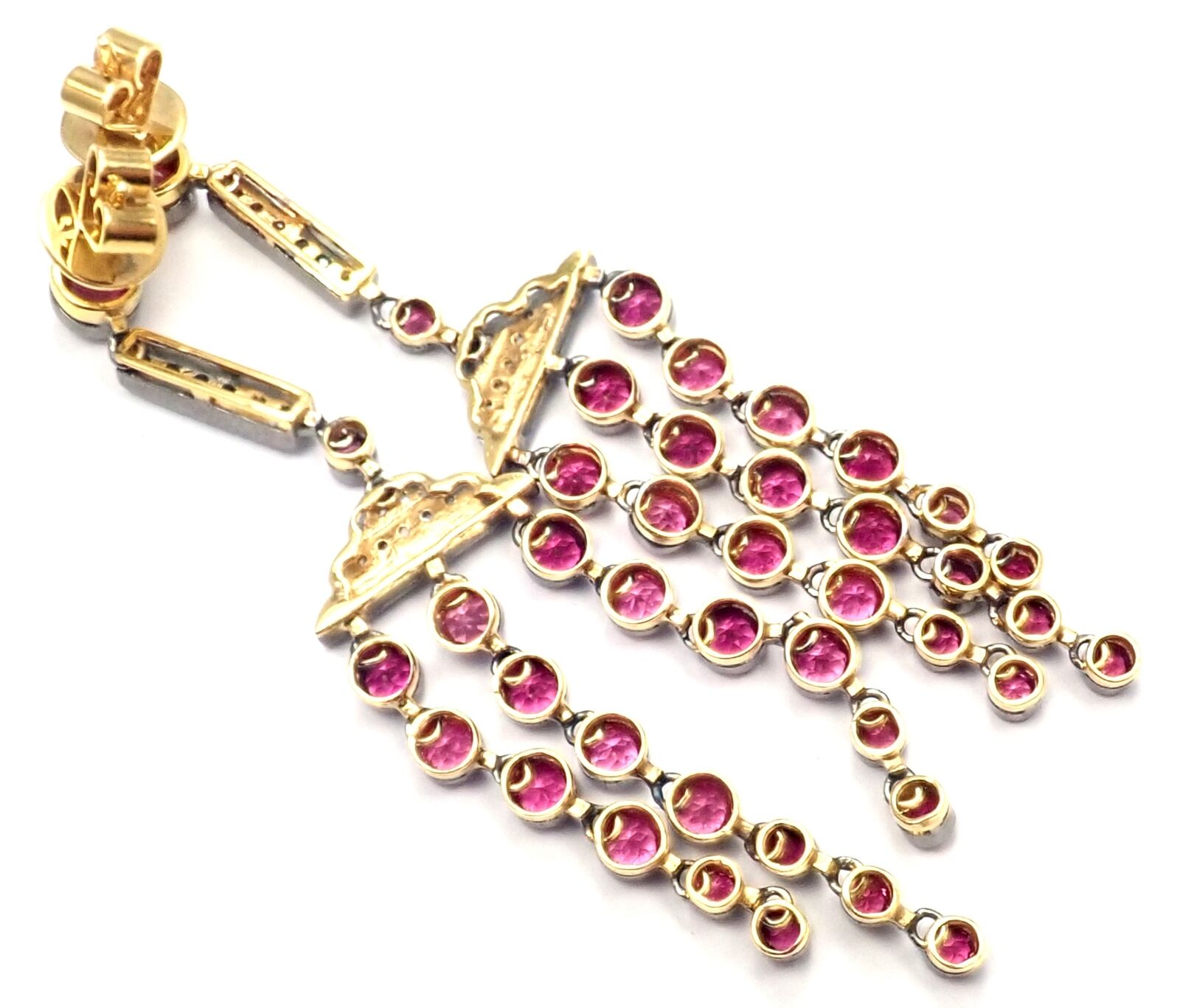 Authentic Laura Munder 18k Yellow Gold Diamond & Pink Sapphire Earrings for Women | Luxury Gift for Anniversary, Wedding & Special Occasions
