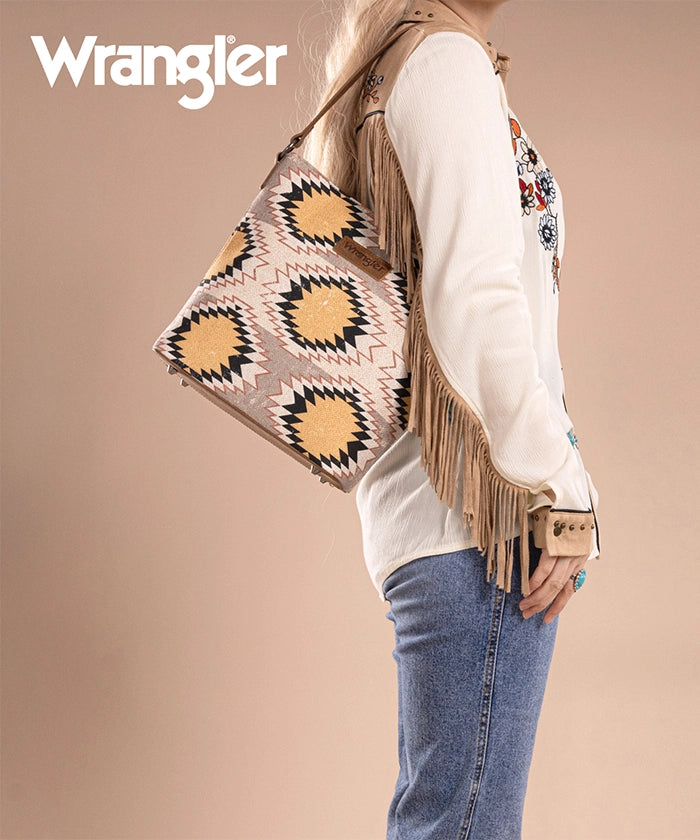 Wrangler Dual-Sided Print Canvas Shoulder Bag for Men & Women - Stylish Crossbody Purse for Travel, Work, and Everyday Use