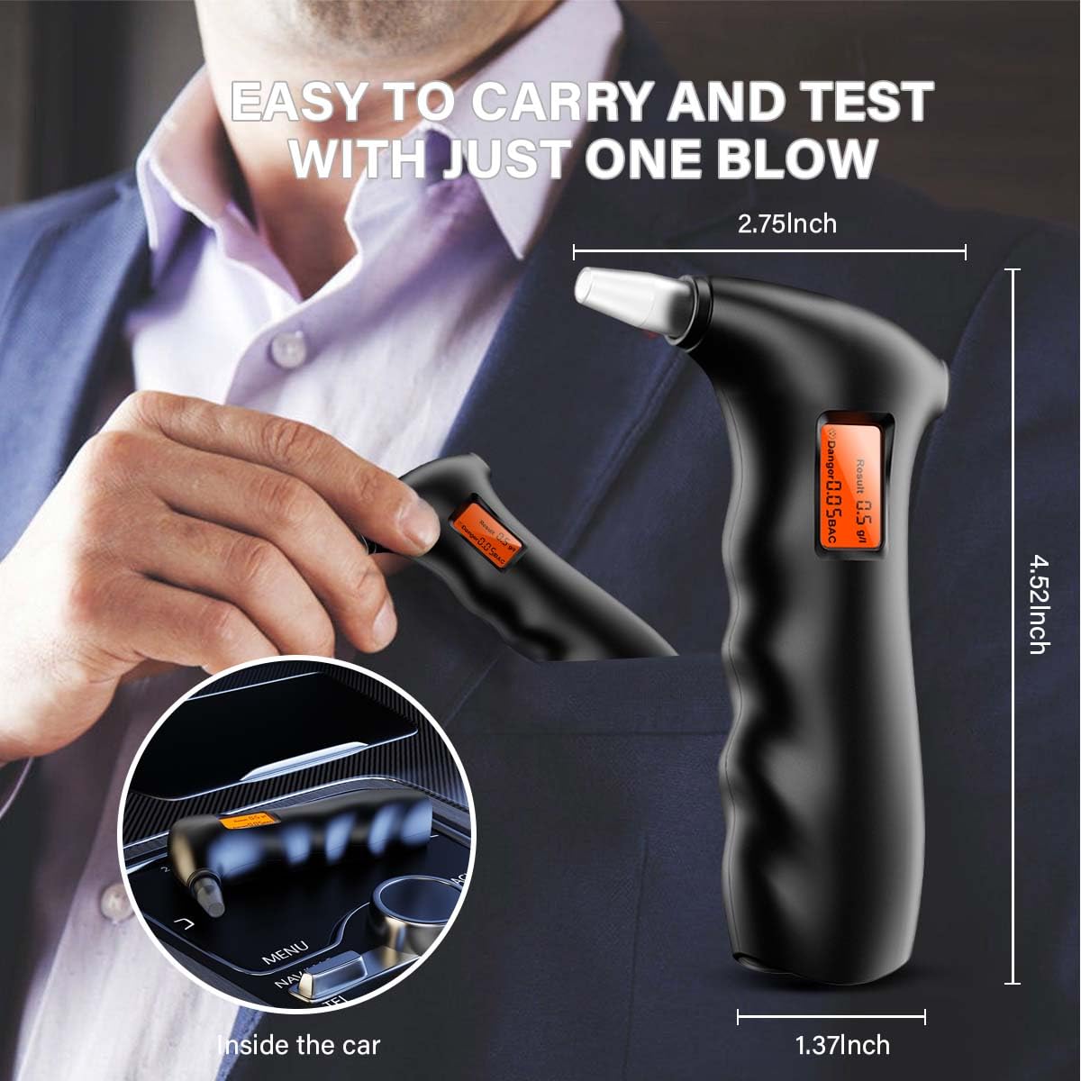 Portable Alcohol Breathalyzer Tester with LCD Display & Reusable Mouthpieces - Personal & Professional Use for Home, Office, Parties, and Road Safety Checks