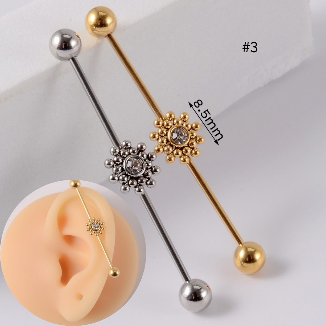 16G Gold & Silver Geometric Double Industrial Barbell Earring | DL2311 - Perfect for Cartilage Piercing, Helix, and Industrial Style Jewelry