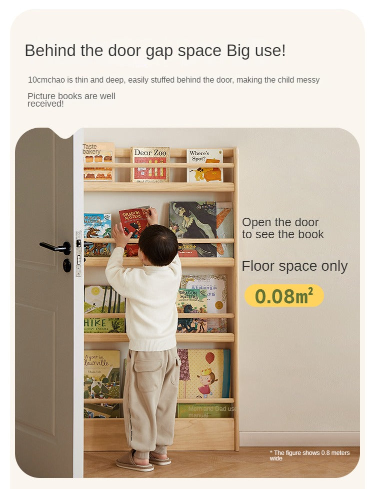 Popar Solid Wood Wall Mounted Bookshelf - Kids Book Storage Organizer for Nursery, Playroom & Classroom - Perfect for Children's Books, Toys & Decor
