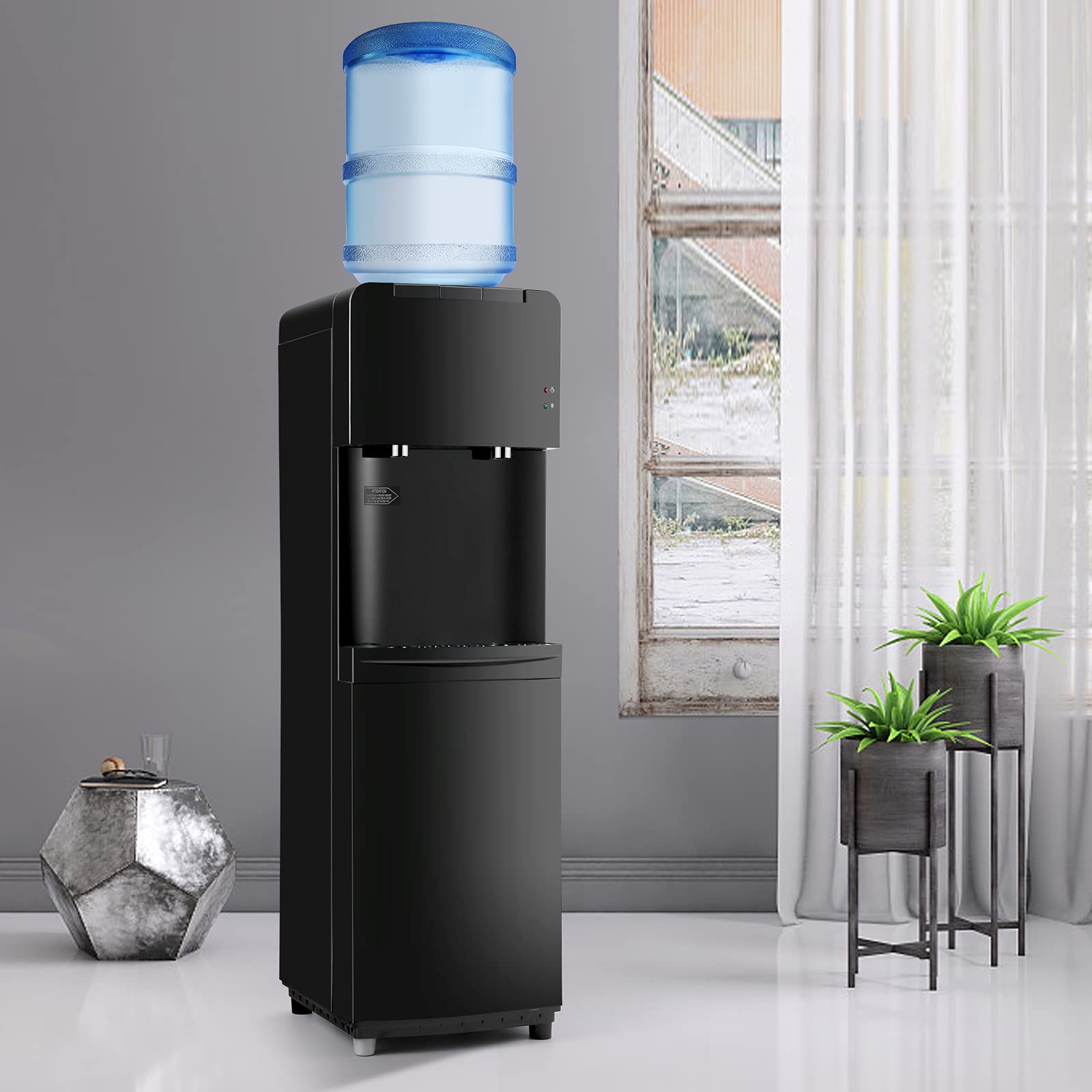 5 Gallon Top Load Water Cooler Dispenser - Hot & Cold Water Dispenser with Child Safety Lock, Energy Saving Freestanding Design for Home, Office, Kitchen or Dorm Room - Black (Ideal for Hydration, Parties & Workplace)
