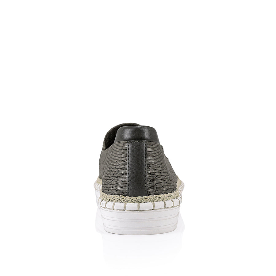 Women's Comfortable Queen Slip On Sneakers - Breathable Khaki Knit Fabric Casual Shoes for Walking, Travel & Everyday Wear