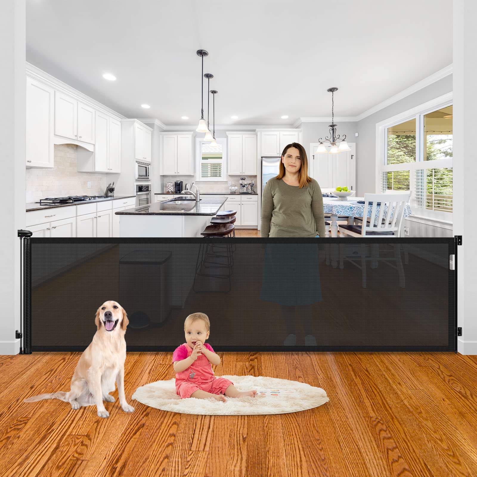 102 Inch Retractable Dog Gate - Extra Wide Indoor Pet Barrier for Large Dogs & Babies - Durable Safety Gate for Home, Stairs, Doorways & Hallways - Perfect for Childproofing & Pet Containment