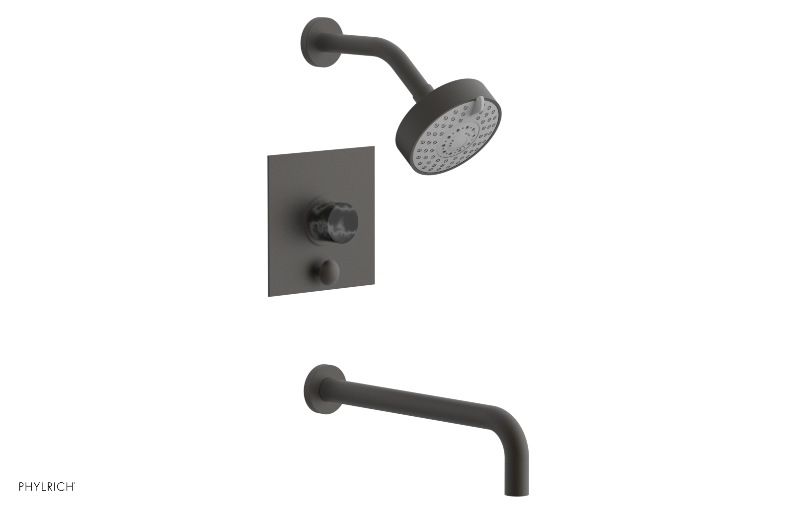 BASIC II 12 Pressure Balance Tub and Shower Set - Black Marble Finish (230S 28 12) | Perfect for Modern Bathroom Renovations & Spa-Like Showers