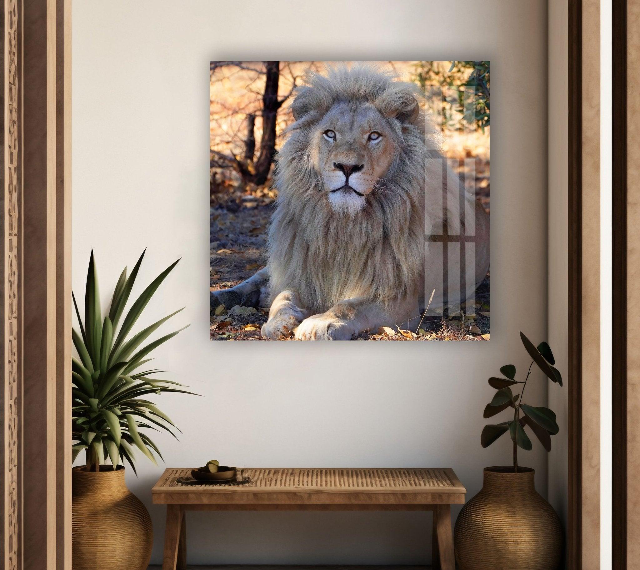 Barbary Lion Glass Wall Art - Handcrafted Modern Home Decor for Living Room, Bedroom & Office - Stunning Wildlife Animal Artwork for Wall Display