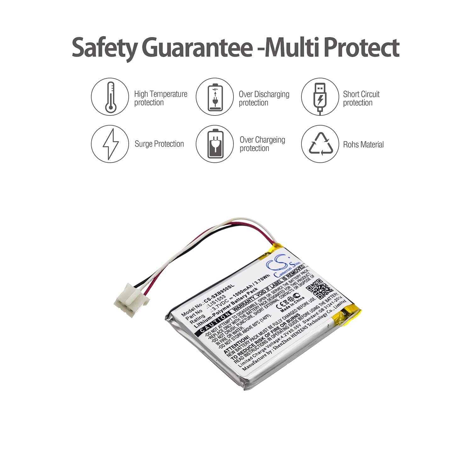 Original Sony MDR-XB950N1 WH-CH700N SRS-WS1 Replacement Battery - 1000mAh LIS1553 (SY6) Compatible - Perfect for Wireless Headset Power Replacement & Extended Usage