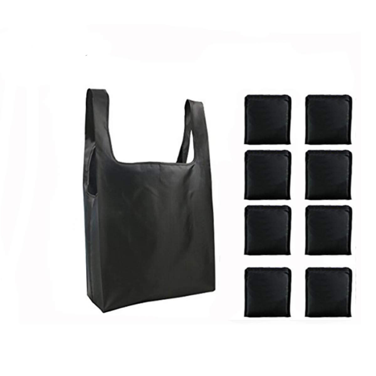 8 Pack Reusable Grocery Bags - Foldable Eco-Friendly Shopping Totes, Lightweight & Durable Tear-Proof Grocery Bags, Washable & Easy to Carry (Black) - Perfect for Grocery Shopping, Farmers Markets & Travel