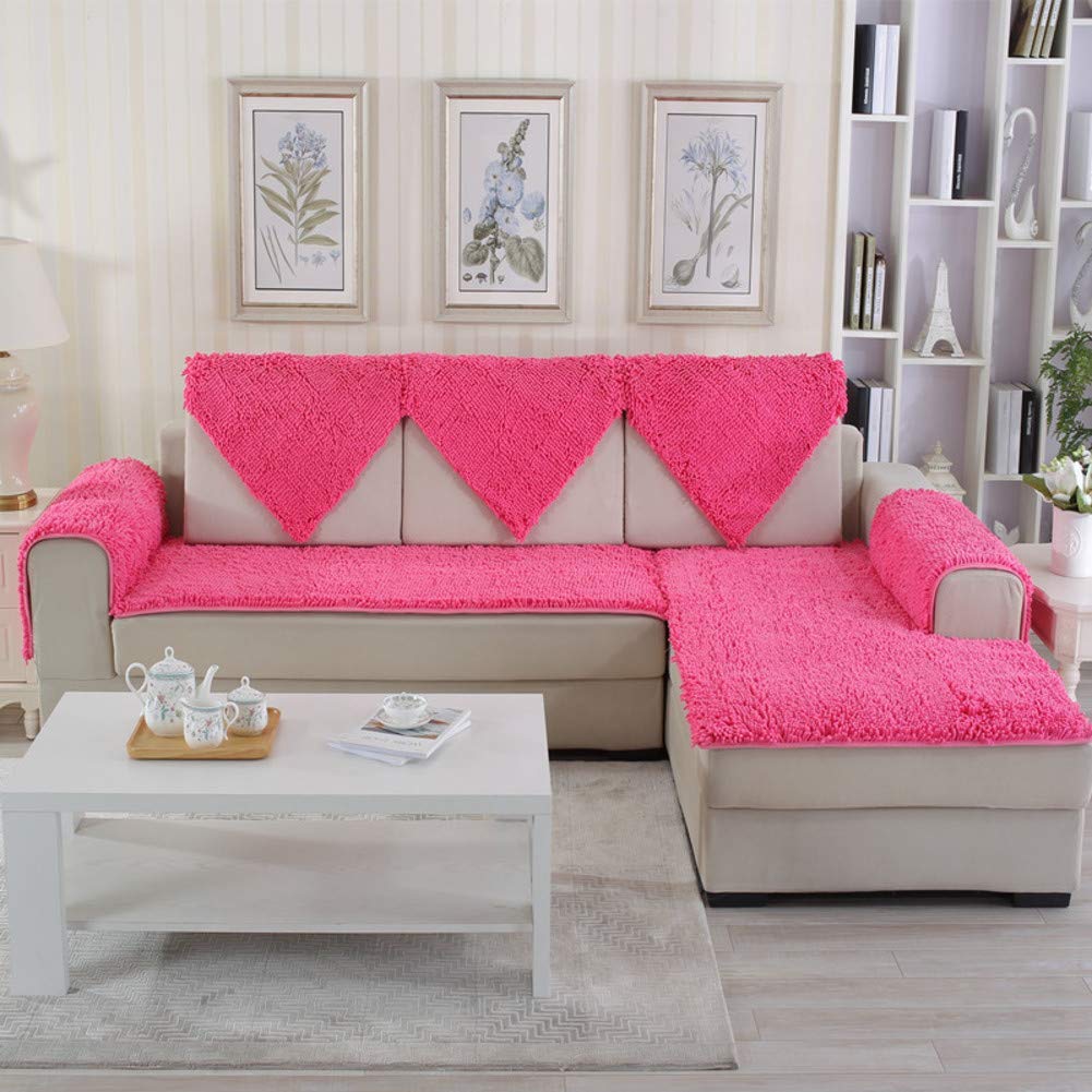 SVIO-SOFACOVER Plush Chenille Sofa Slipcover - Rose Pink Couch Cover, Anti-Slip Furniture Protector, Winter Warm Sofa Cover (35
