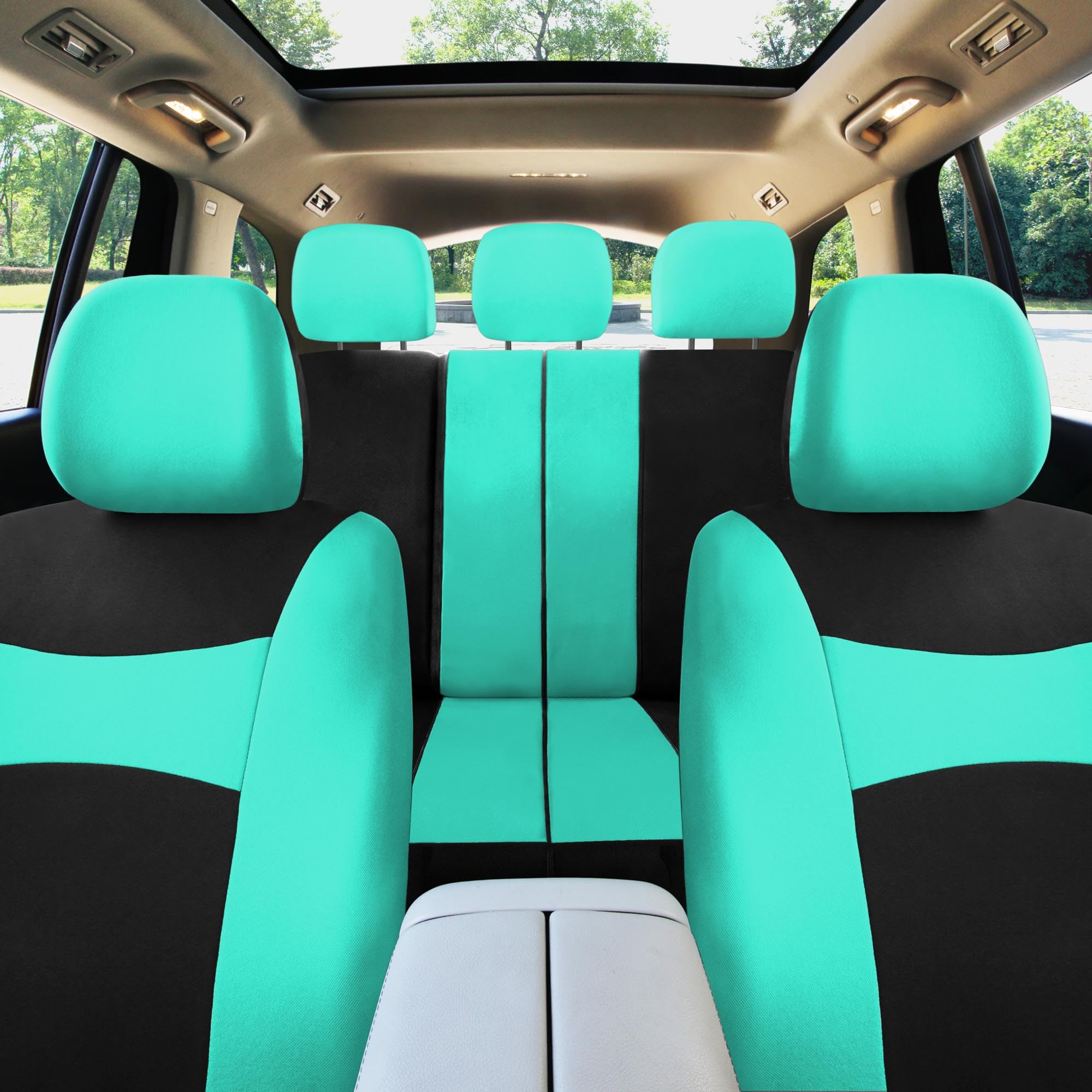 FH Group Light Breezy Cloth Mint Car Seat Covers Combo Set with Luxe Carpet Floor Mats & Steering Wheel Cover - Universal Fit for Cars, Trucks, SUVs | Premium Interior Accessories for Comfort & Style