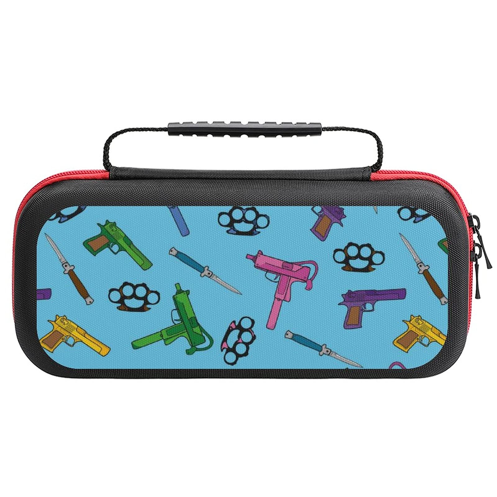 Printed Weapons Guns Carrying Case for Nintendo Switch Lite & Accessories - Travel Storage Bag | Portable Gaming Gear Organizer for Commuting, Camping & Outdoor Adventures