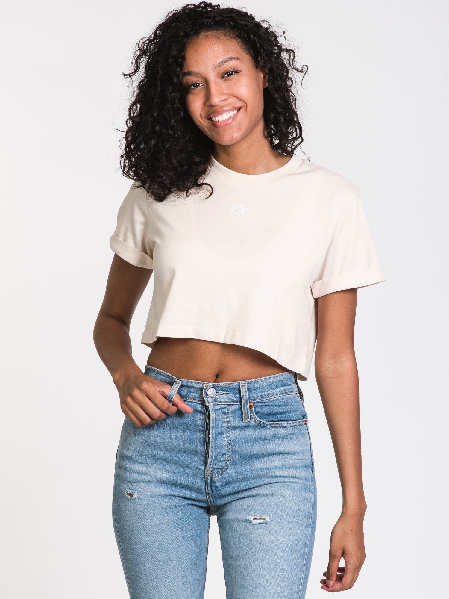 Adidas Cropped Logo Tee - Women's Short Sleeve Casual T-Shirt for Gym, Running & Streetwear | Clearance Sale
