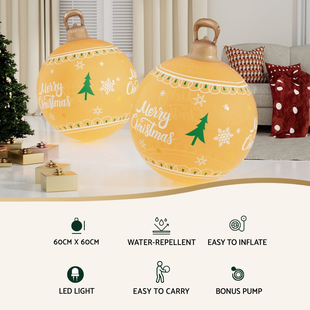 60cm Giant Gold LED Inflatable Christmas Ball Decoration - Outdoor Holiday Party Decor for Yard, Garden, and Festive Events