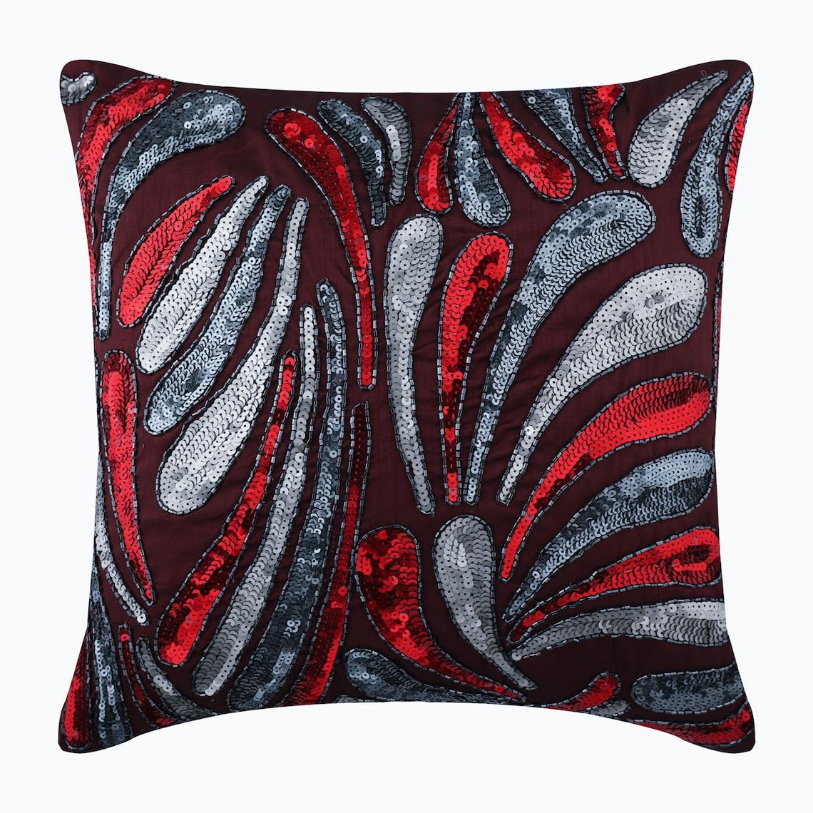 HomeCentric 20x20 Inch Red Metallic Sequins Abstract Pillow Covers - Decorative Square Silk Cushion Cases for Sofa, Bed & Living Room (50x50cm, Geometric Royal Splash Design)