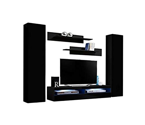Modern Wall-Mounted TV Stand with Storage Shelves & LED Lights - 35