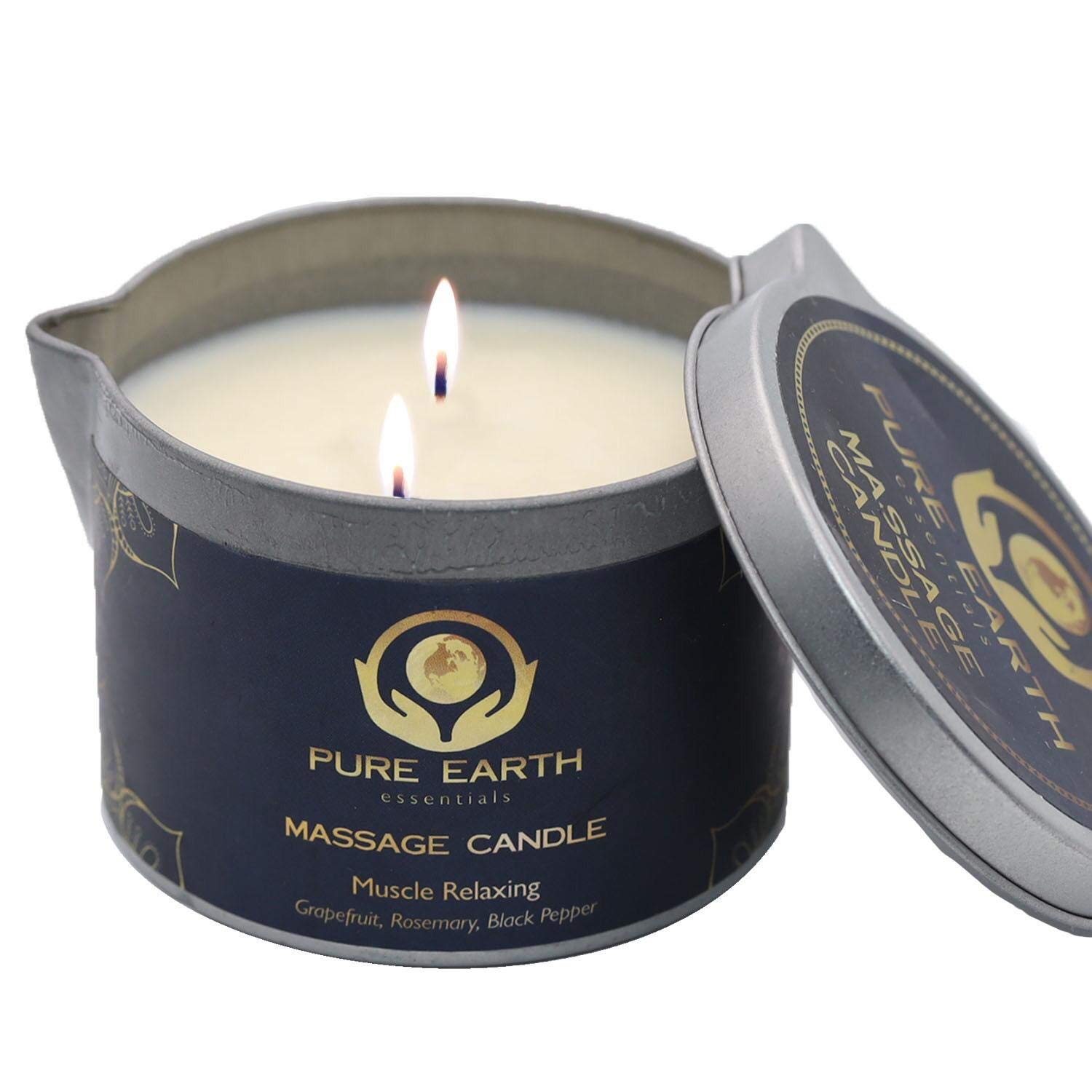 Muscle Relaxing Massage Candle - 6oz Skin Moisturizing & Nourishing Massage Oil Candle with Natural Scent | Vegan Lotion Candle for Spa, Couples Massage & Self Care by Pure Earth Essentials