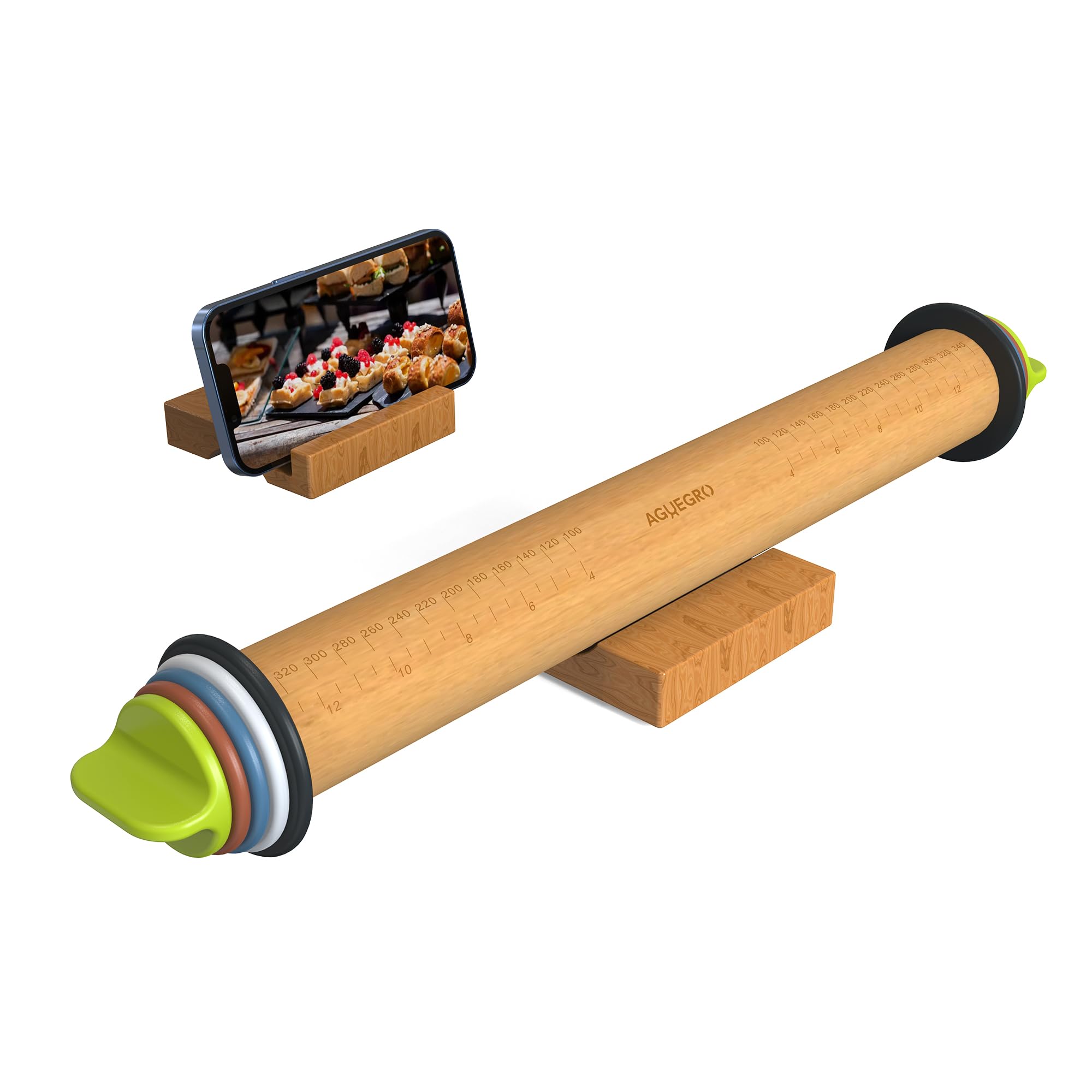 Adjustable Thickness Wooden Rolling Pin for Baking - 13.6