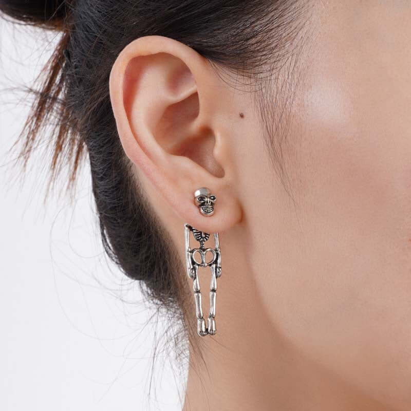 3 Ways Skull Skeleton Ear Jacket Earrings Stud | YM5089 - Gothic Punk Jewelry for Women, Men - Perfect for Halloween, Concerts & Alternative Fashion