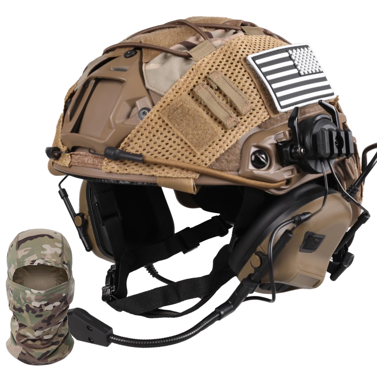Tactical Helmet with Headset - Adjustable Military Helmet with Helmet Cover & Face Mask for Airsoft, Cosplay & Outdoor Activities | Perfect for Airsoft Games, Military Reenactments & Tactical Training