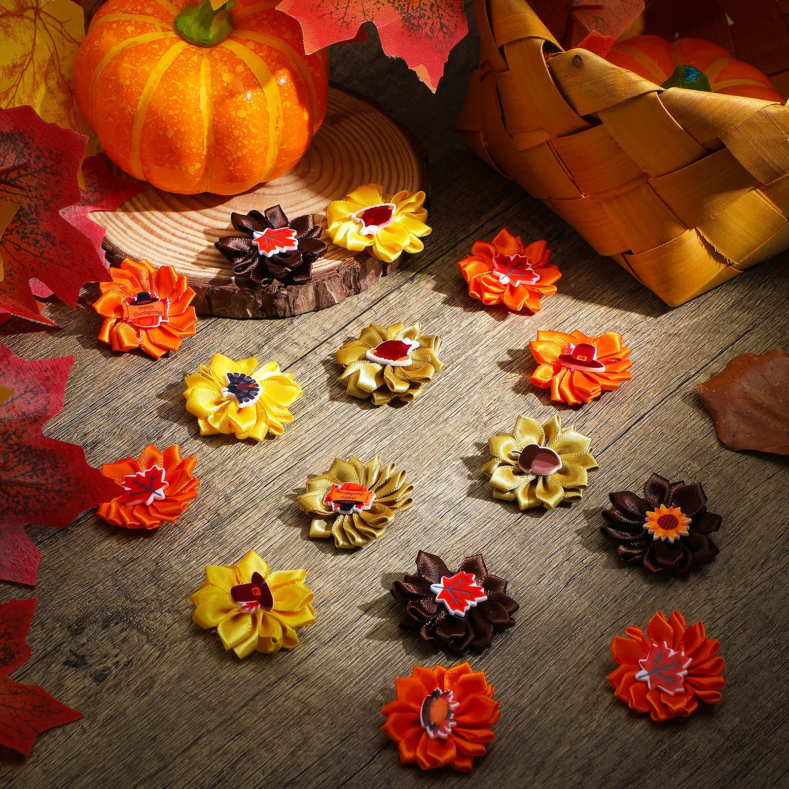 60 Pack Fall Dog Hair Bows with Rubber Bands - Thanksgiving Flower Bows for Small to Large Dogs & Cats - Pet Grooming Accessories for Puppies & Pets - Perfect for Autumn Photos & Holiday Celebrations
