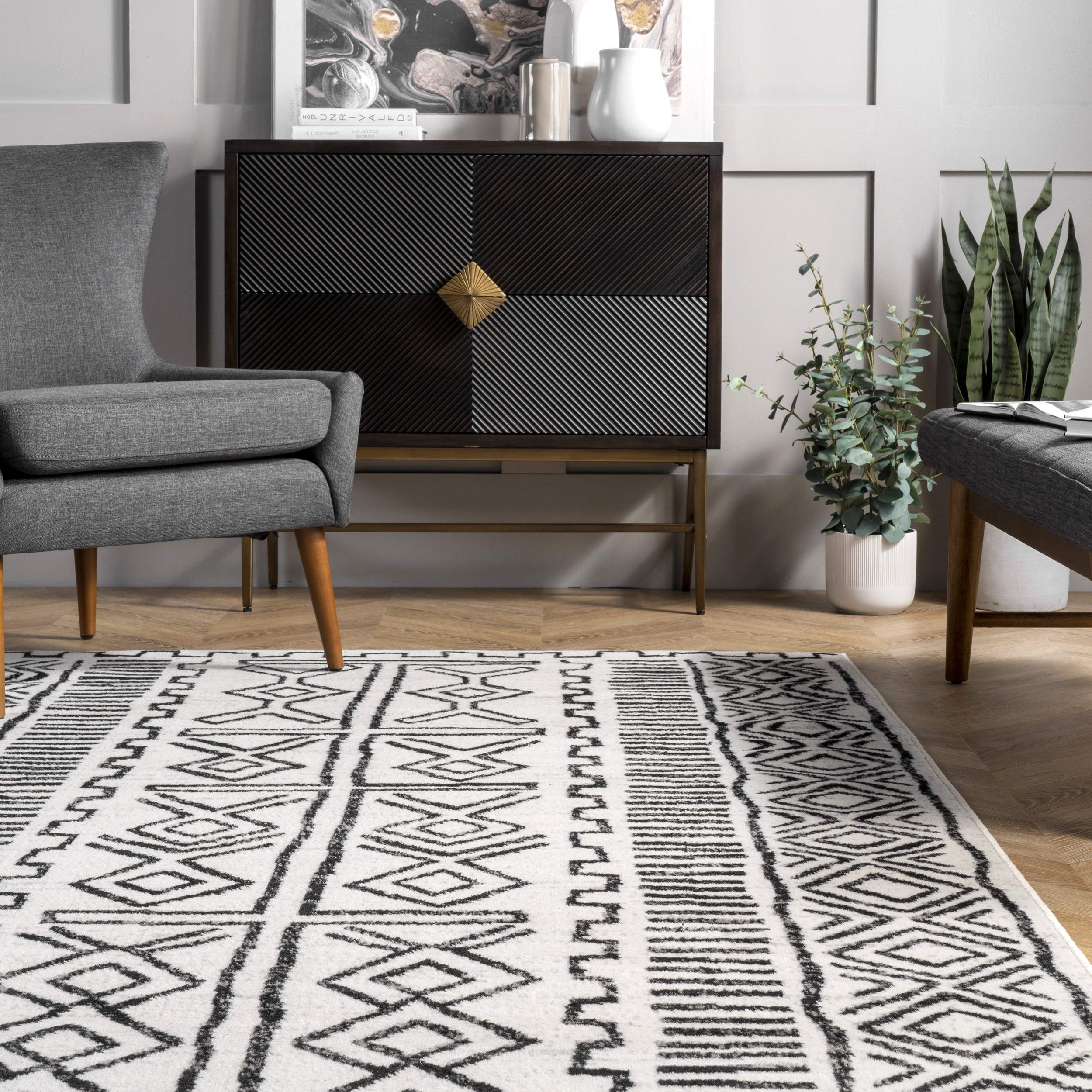 nuLOOM Alisa Tribal Area Rug 4x6 Feet, Grey - Boho Chic Living Room, Bedroom & Office Decor