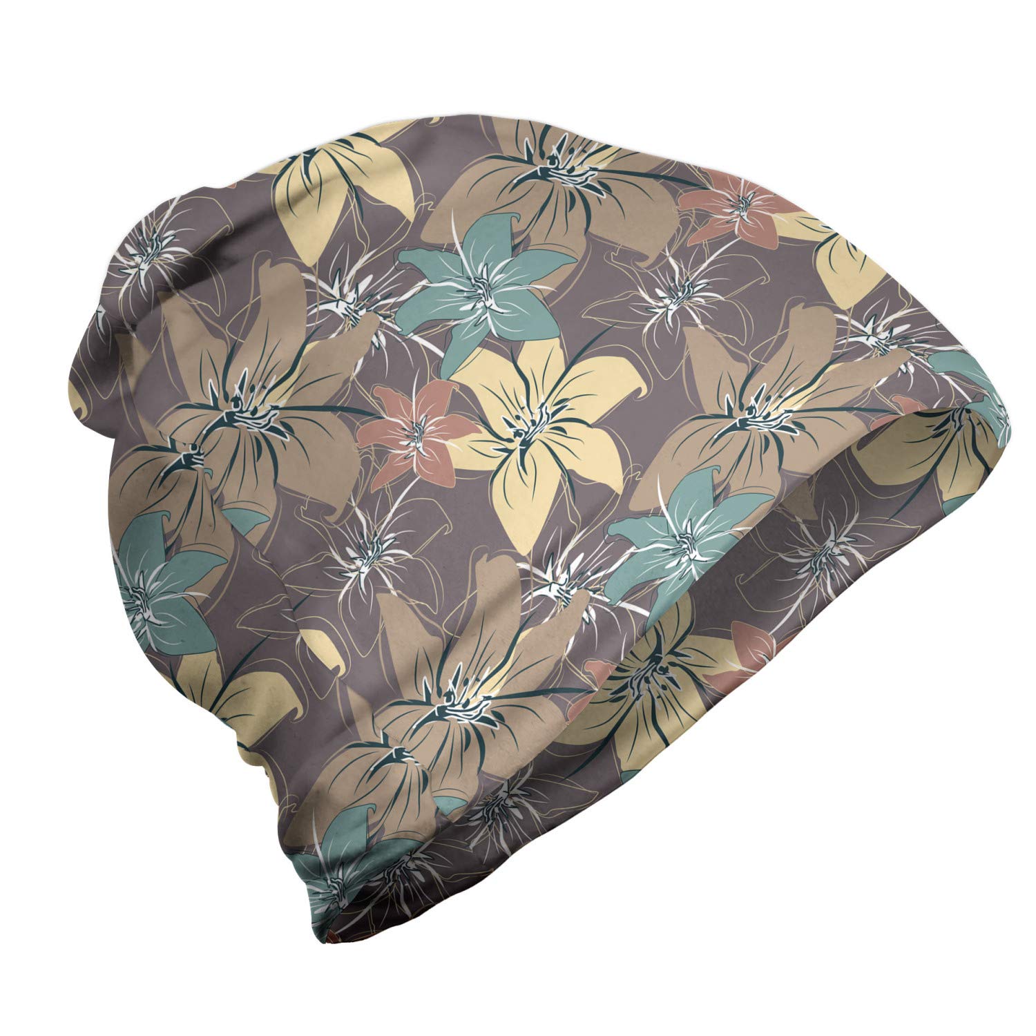 Ambesonne Unisex Beanie - Soft Winter Hat with Autumn Blossom Floral Design for Men & Women | Perfect for Hiking, Outdoor Activities & Cold Weather Fashion
