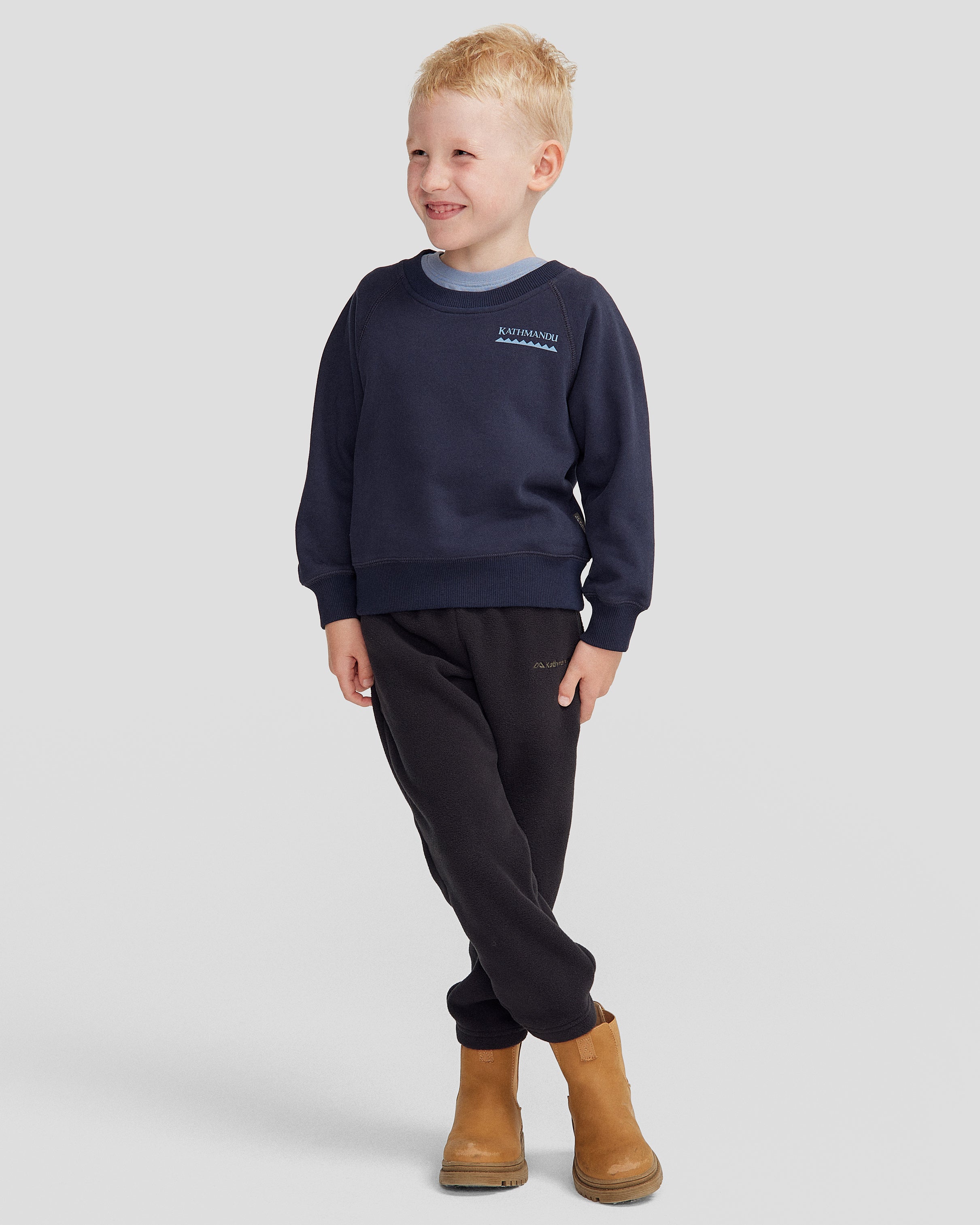 Heritage Logo Brushed Crewneck Sweatshirt for Kids - Pure Navy | Soft Cotton Blend | Casual Wear for School, Playdates & Family Outings