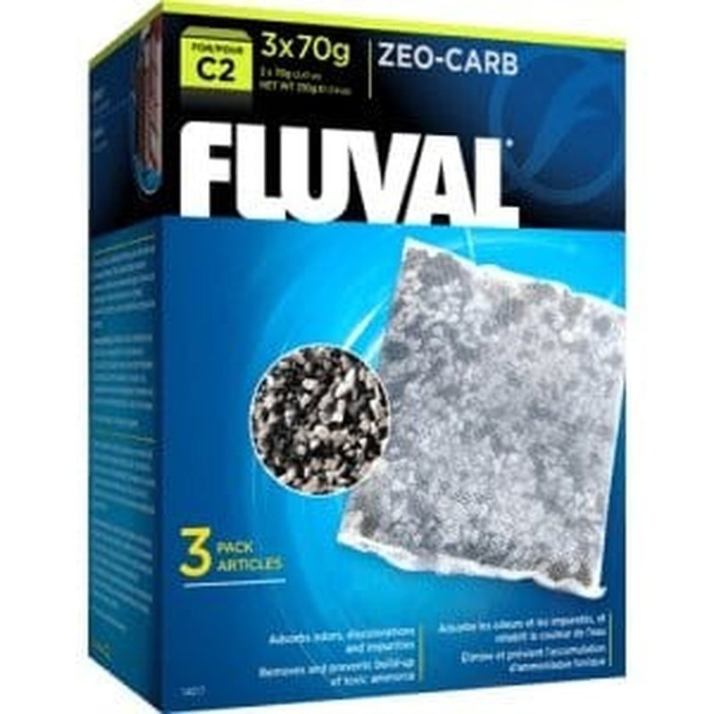 Fluval C2 Zeo-Carb Activated Carbon Filter Media - 3 Pack (70g Each) for Aquarium Water Purification - Ideal for Freshwater & Saltwater Fish Tanks, Terrariums & Aquatic Habitats