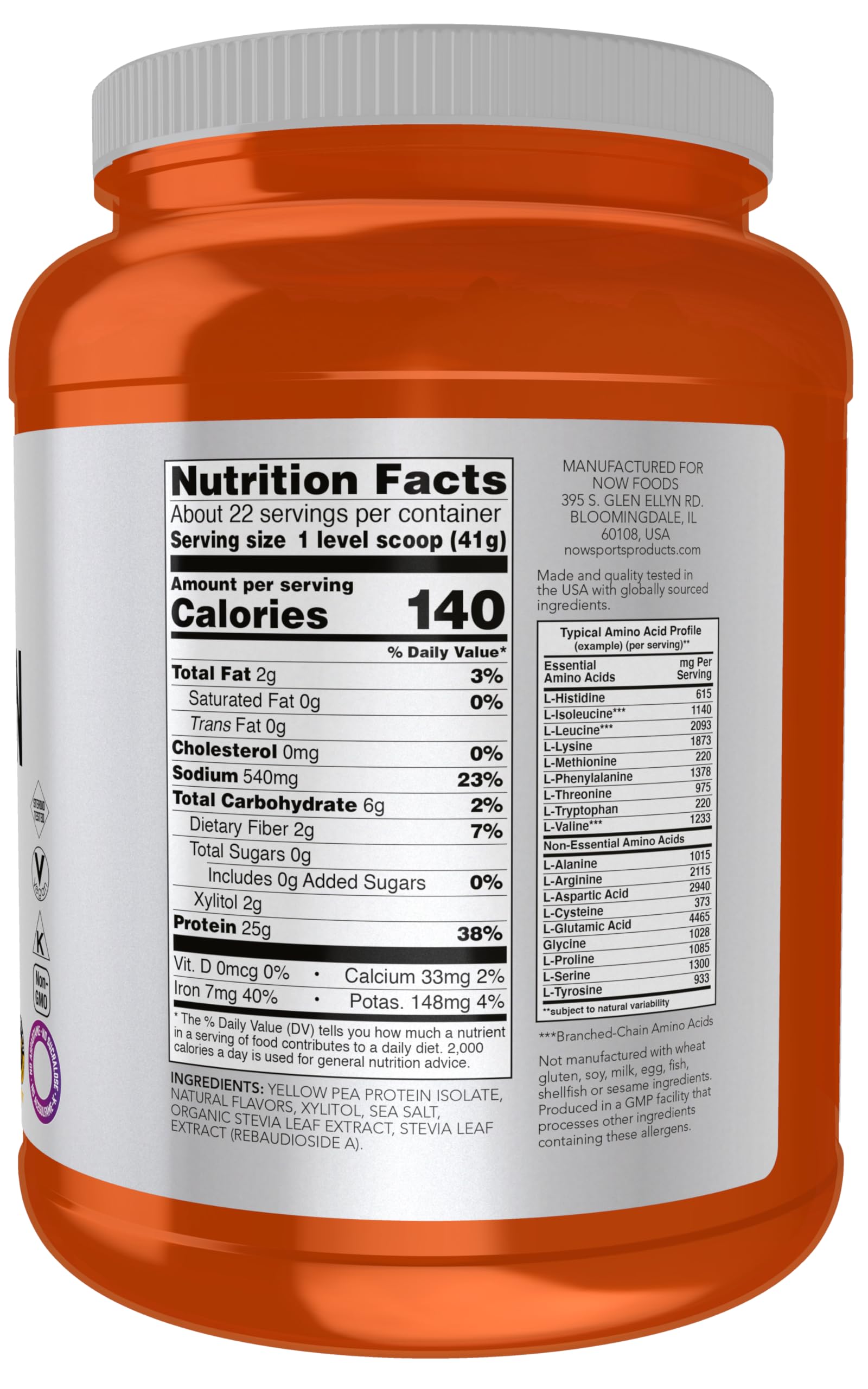 NOW Foods Sports Nutrition Pea Protein Powder 25g with BCAAs - Easy Digest Vanilla Toffee Flavor, 2 lb for Muscle Recovery & Post-Workout Shakes