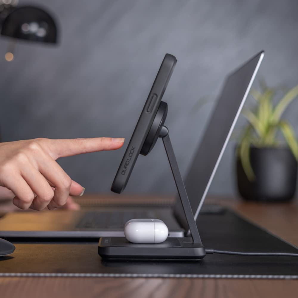 Quad Lock MAG Dual Desktop Wireless Charger with 30W Fast Charging - Perfect for Home, Office & Car Use | Compatible with iPhone & Android Phones