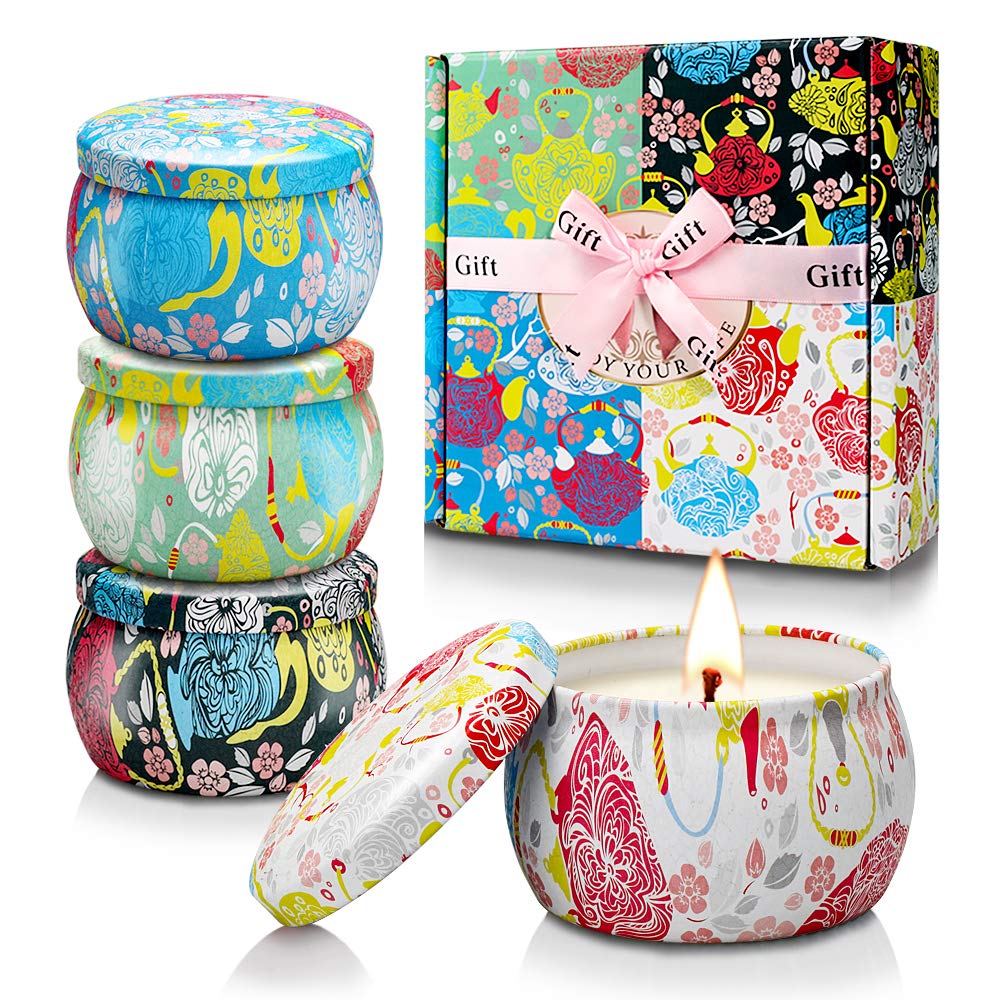 **4-Pack Aromatherapy Scented Candles for Women - 4.4Oz Stress Relief Gifts Set with Gift Box, Birthday, Christmas, Mother's Day Presents for Her - Perfect for Bathroom Relaxation, Spa Nights & Home Decor**