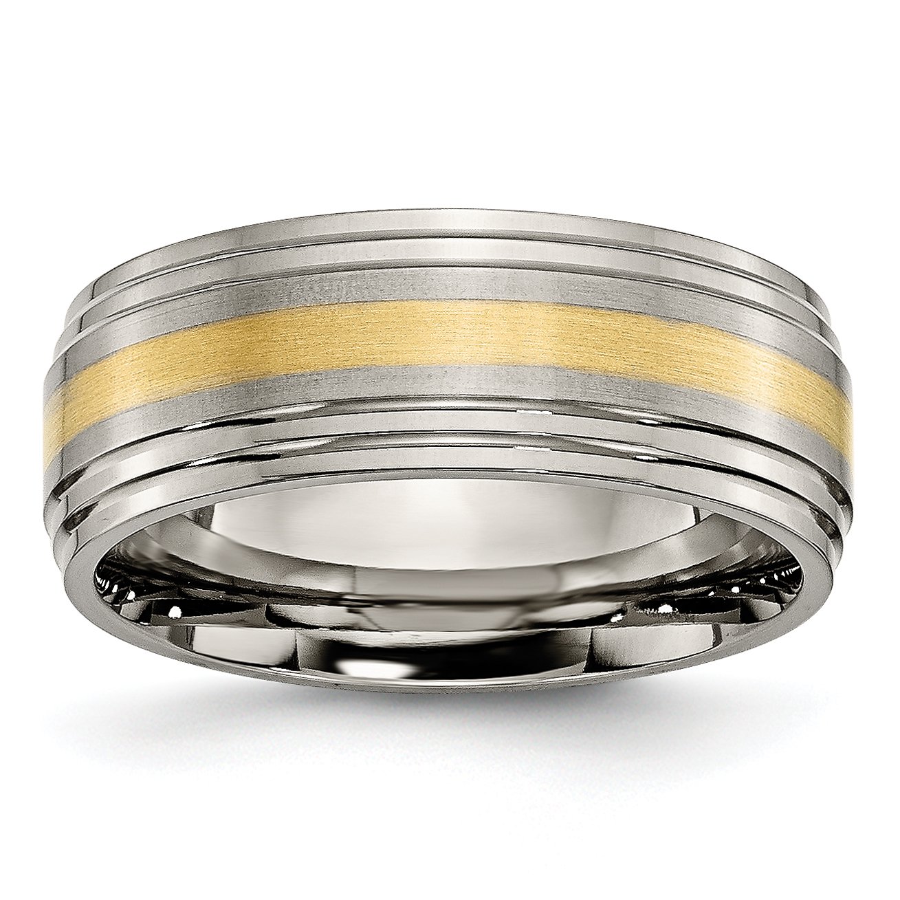 14K Yellow Gold Inlaid Titanium Brushed Wedding Band for Men - 8mm Ridged Edge, Size 11.5 - Perfect for Anniversary Gifts & Everyday Wear