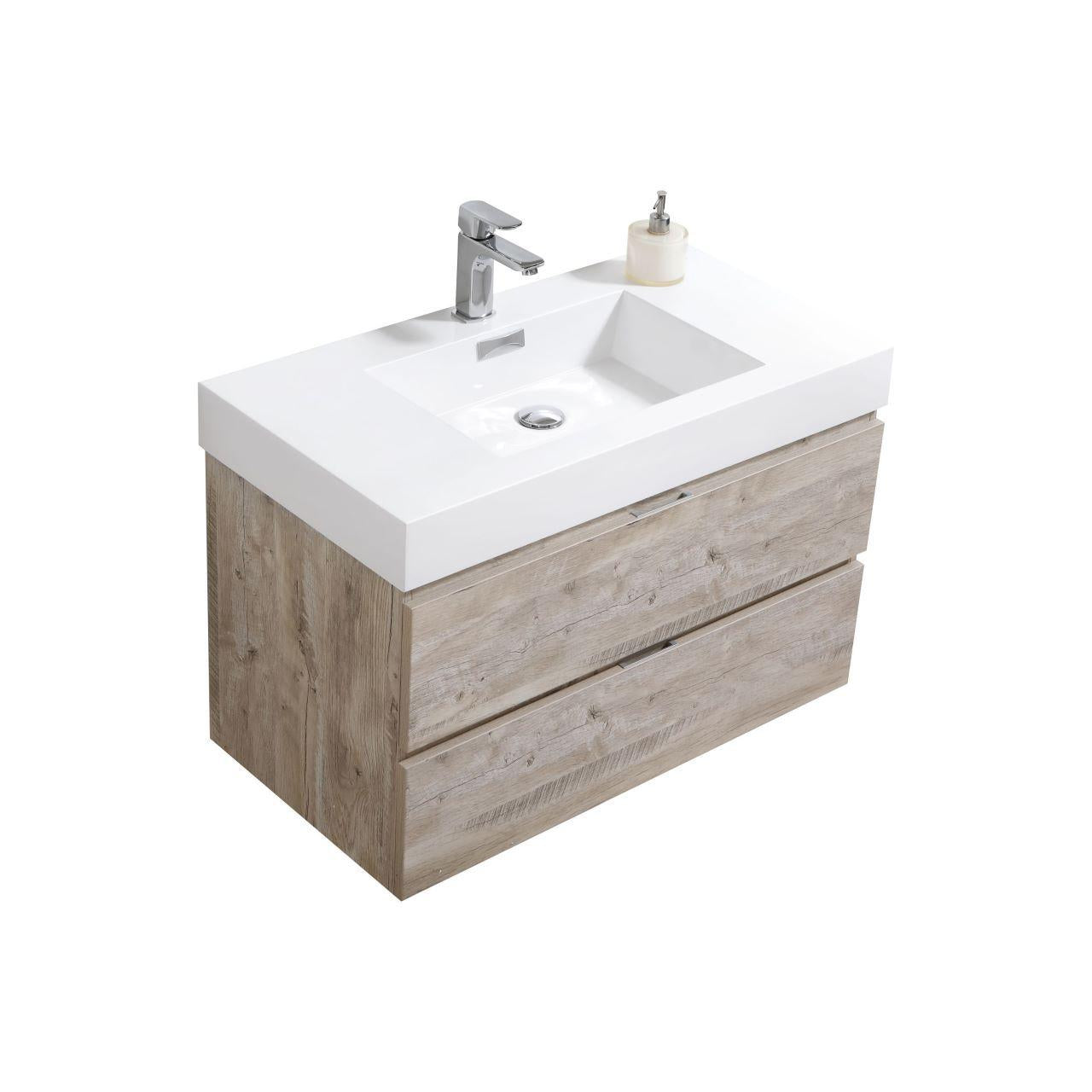 36 Inch Modern Wall Mount Bathroom Vanity with Nature Wood Finish - Perfect for Small Bathrooms & Contemporary Home Decor