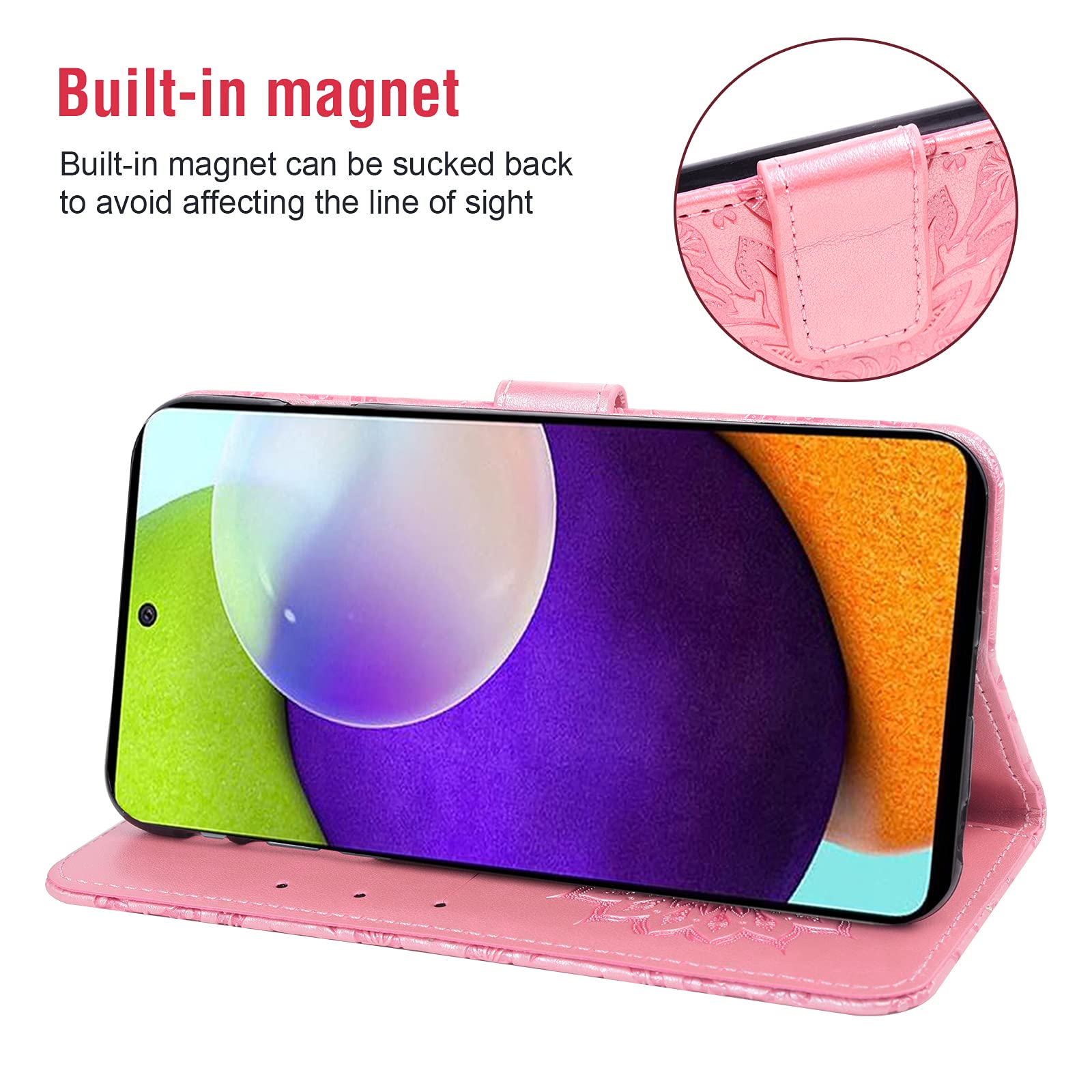 Samsung Galaxy A52 5G/4G Phone Case - Premium Leather Wallet Flip Cover with Card Holder & Stand, Includes Tempered Glass Screen Protector (Rose Gold) - Perfect for Women's Everyday Use, Business Travel & Hands-Free Viewing