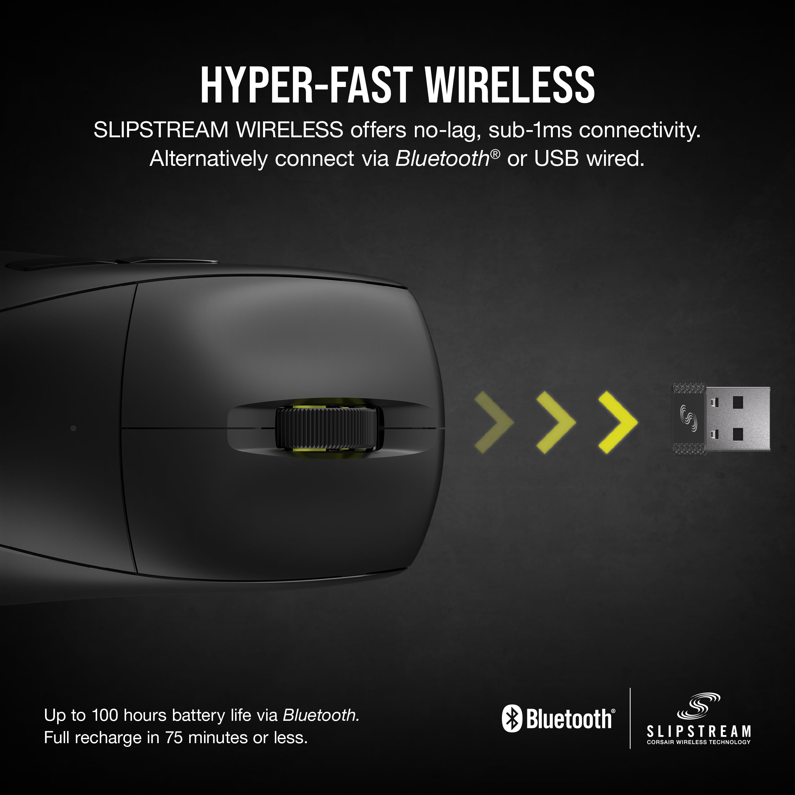 CORSAIR M75 AIR Wireless Ultra Lightweight Gaming Mouse - 26K DPI Optical Sensor, 100Hr Battery Life, Dual 2.4GHz & Bluetooth Connectivity, iCUE Software Compatible - Black RGB Gaming Mouse for PC, Mac, Esports & FPS Gaming