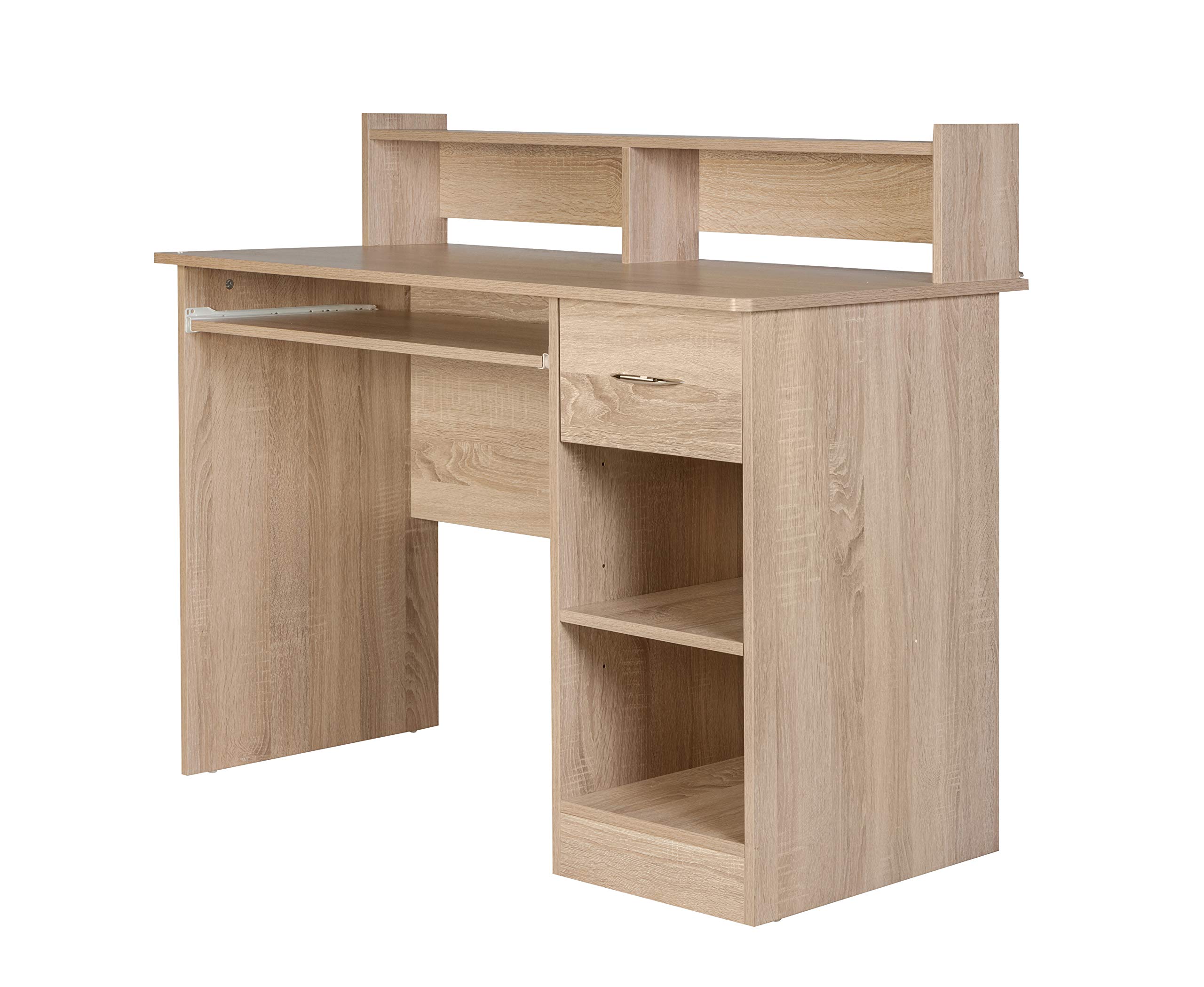 OneSpace Essential Computer Desk with Hutch and Pull-Out Keyboard - Light Oak Finish for Home Office, Study & Small Spaces