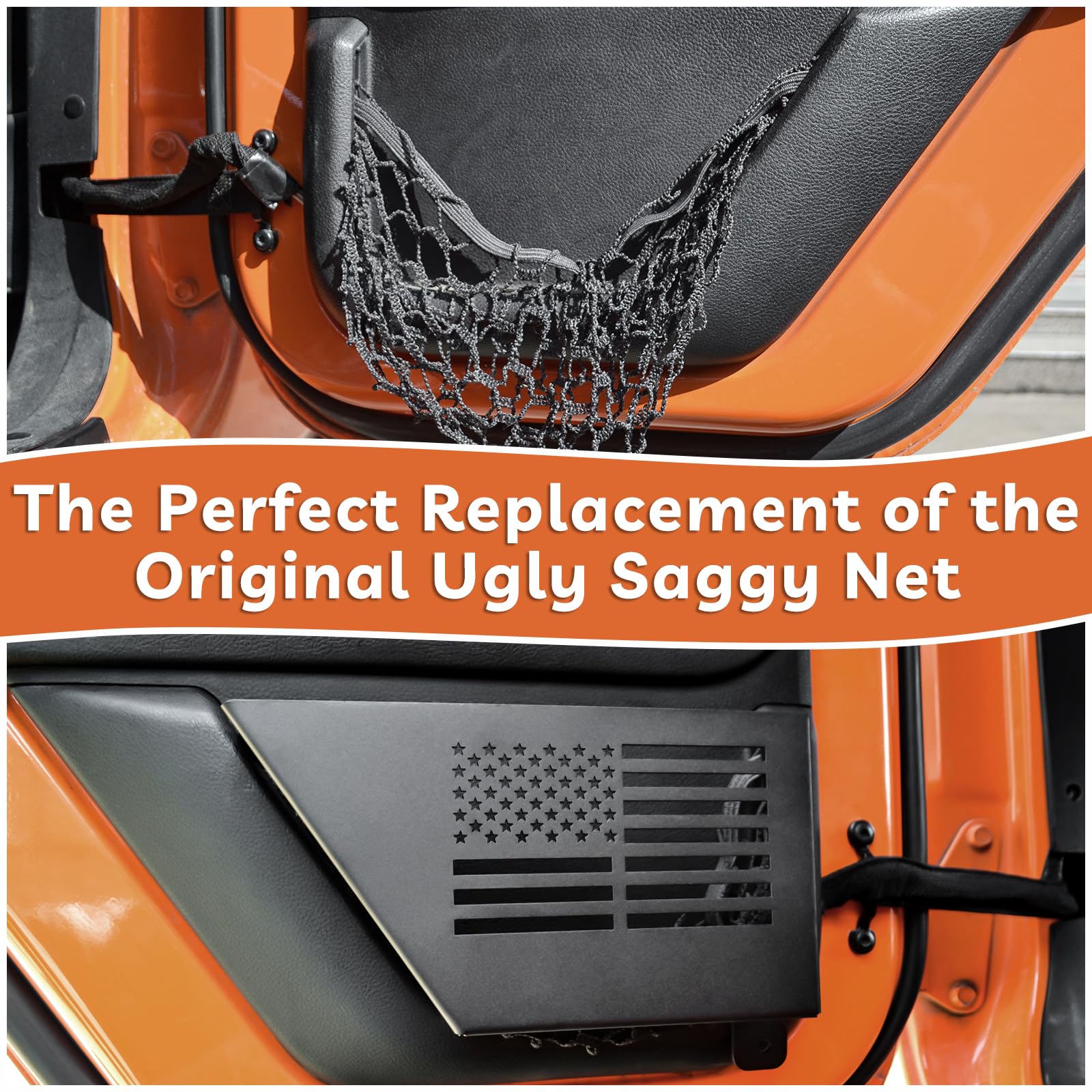 2007-2018 Jeep Wrangler JK 4-Door Metal Rear Door Pockets Organizer - Replacement for Saggy Net | Perfect for Off-Road Gear Storage & Interior Organization
