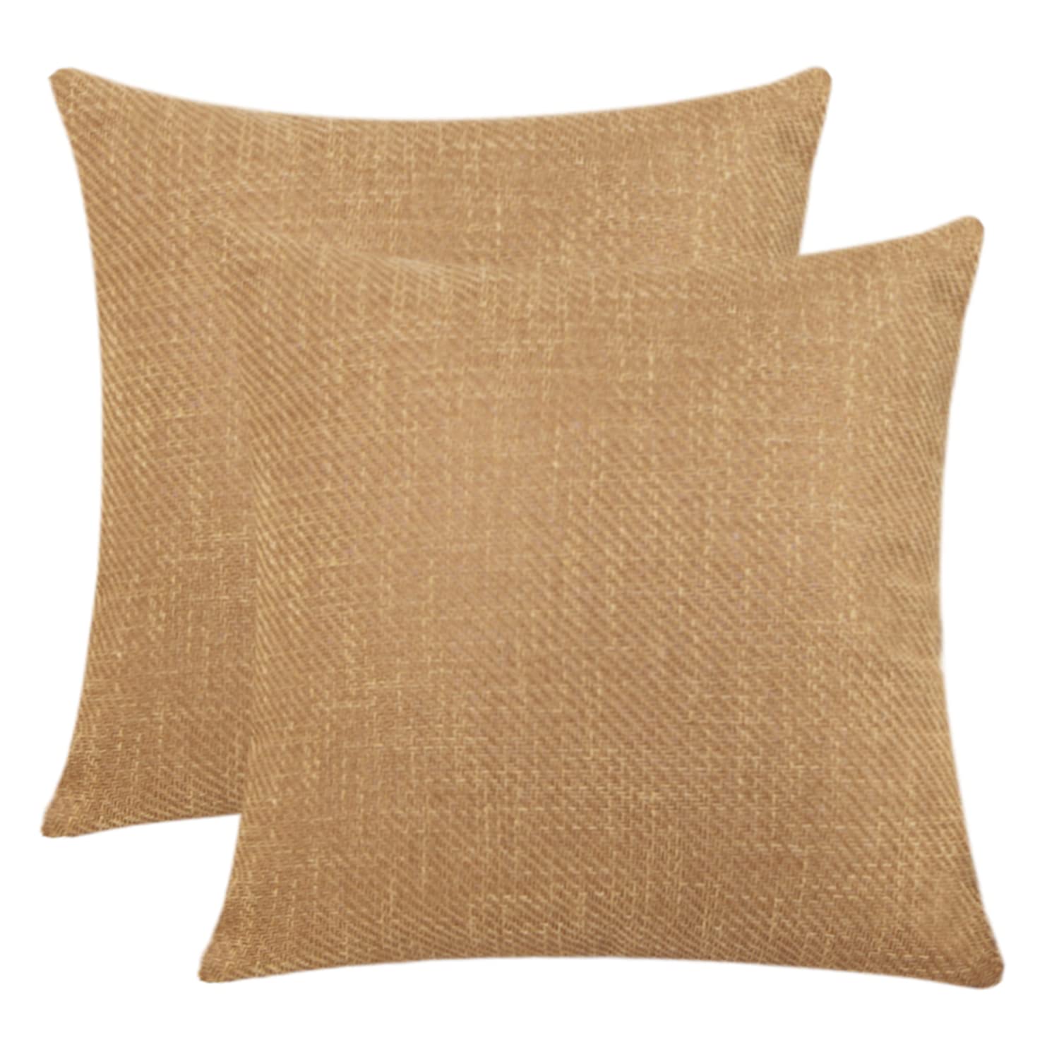 Artcest Set of 2 Rustic Throw Pillow Covers - 18x18 Inch Farmhouse Burlap Linen Cushion Cases for Couch, Bed & Living Room Decor (Gold Brown) | Perfect for Cozy Home, Farmhouse Style & Seasonal Decoration