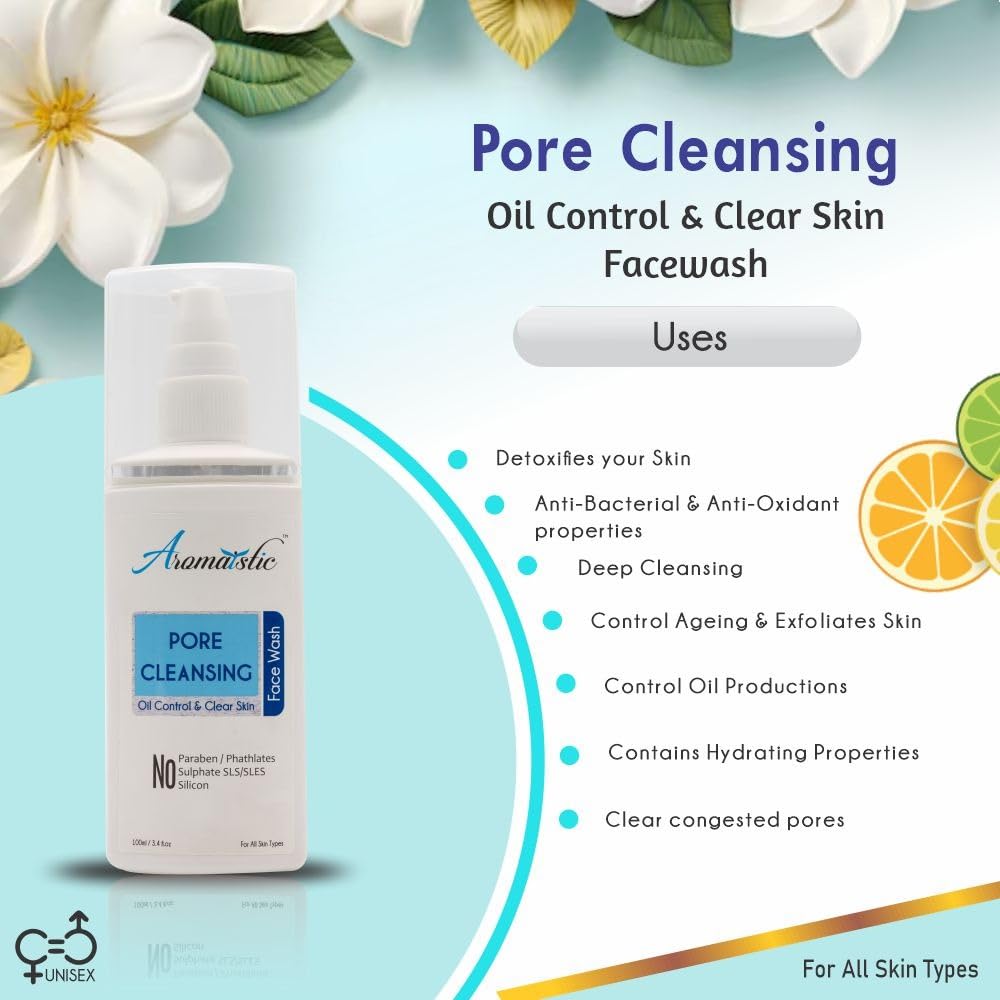 **Aromaistic Pore Cleansing Face Wash with Niacinamide – Deep Cleansing, Hydrating & Anti-Acne Oil Cleanser for Women & Men | Paraben, Sulfate & Silicone-Free | 100ml | Perfect for Daily Skincare & Acne-Prone Skin**