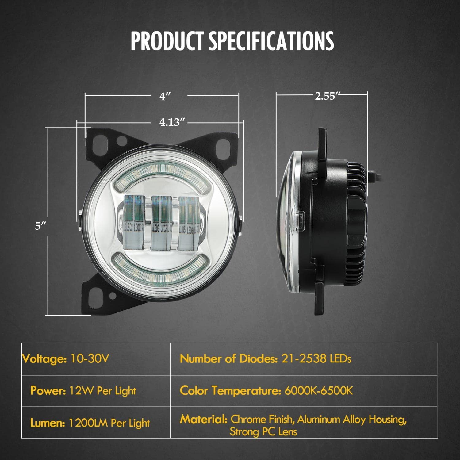 Partsam 12V LED Fog Lights Kit for Peterbilt 579 587 & Kenworth T660 - Heavy Duty Aluminum Housing Driving Lamps (2-Pack, Black) - Perfect for Night Driving & Off-Road Trucking