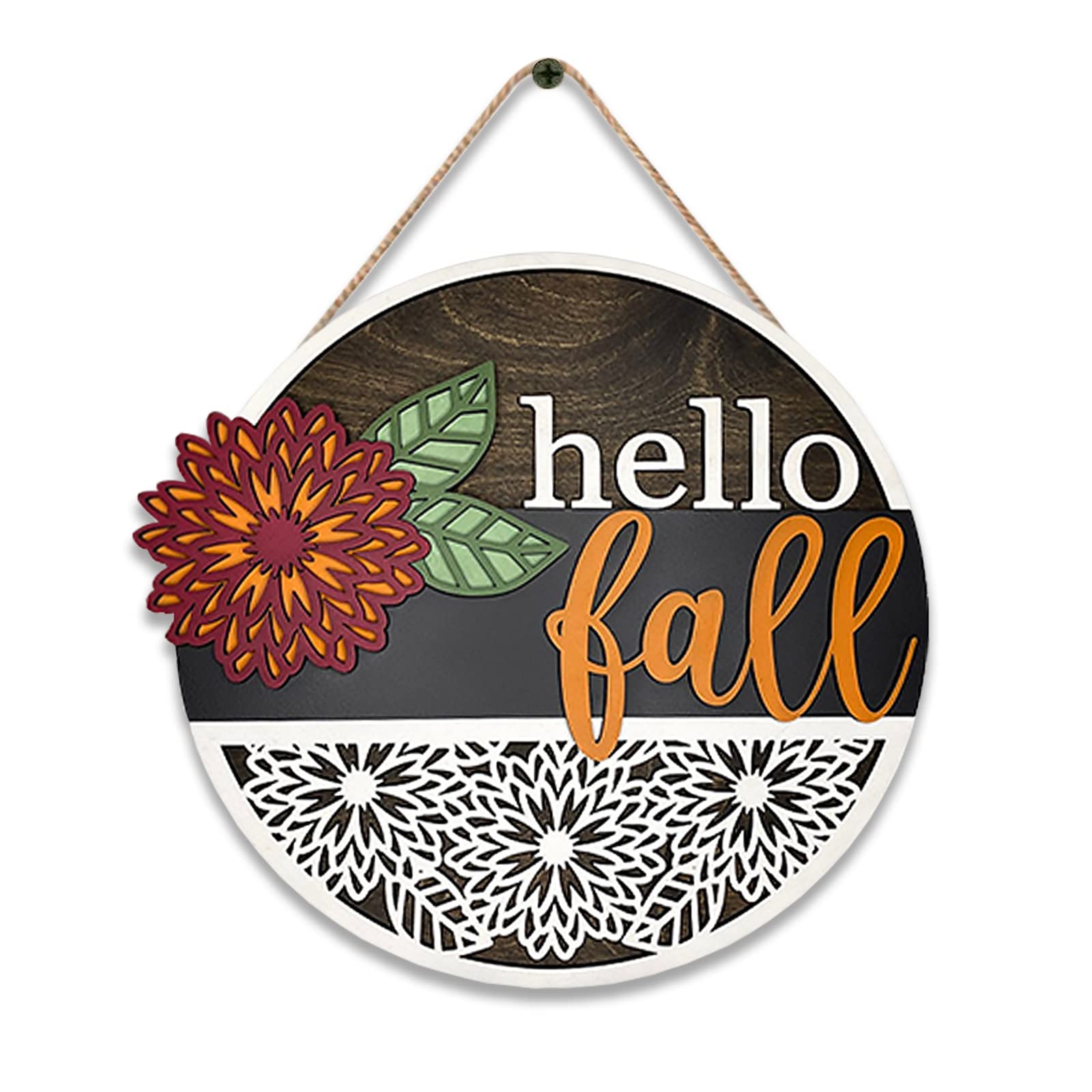 GLLBTPT Hello Fall Wood Sign - Autumn Wooden Wall Decor with Leaves & Flower Pattern for Indoor/Outdoor - Rustic Door Hanging Decoration for Home, Porch, Farmhouse (117A) - Perfect for Thanksgiving, Halloween & Seasonal Home Décor
